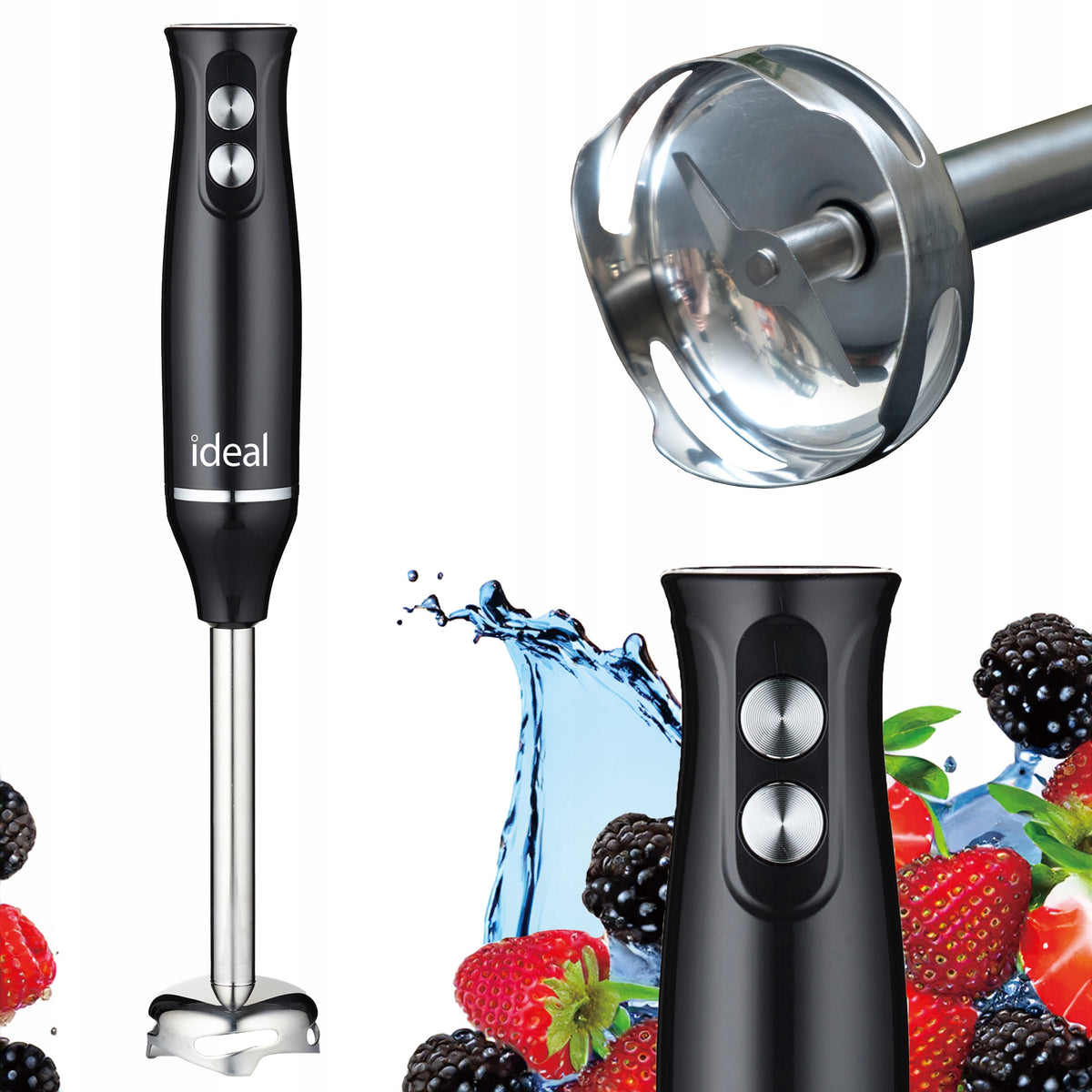 Hand Blender Steel Blades 800W PULSE Mode Ideal IK1001 black