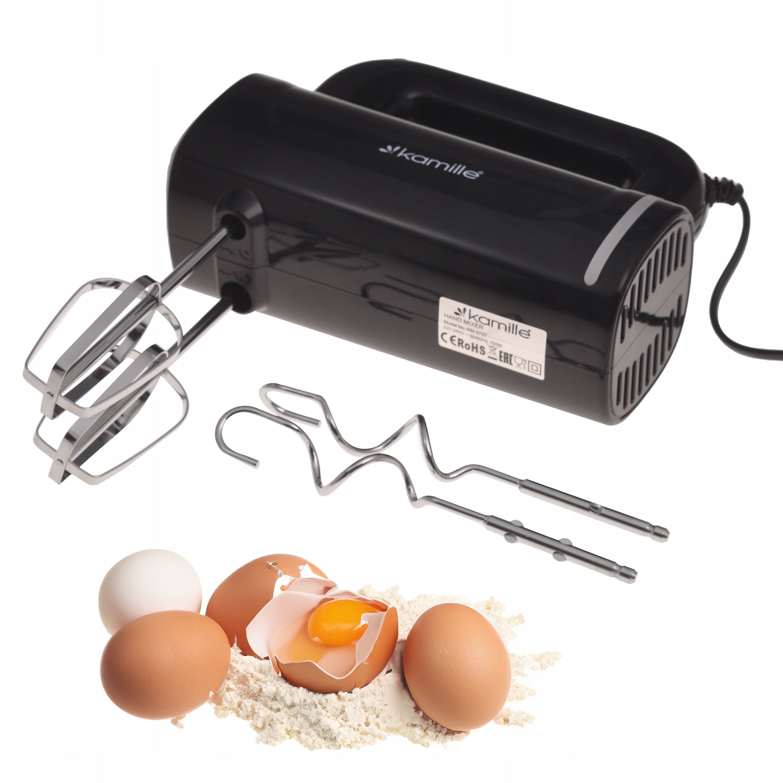Hand Mixer Food Processor 5 Gears 4 Stirrers KAMILLE 150W black Brand Kamille
