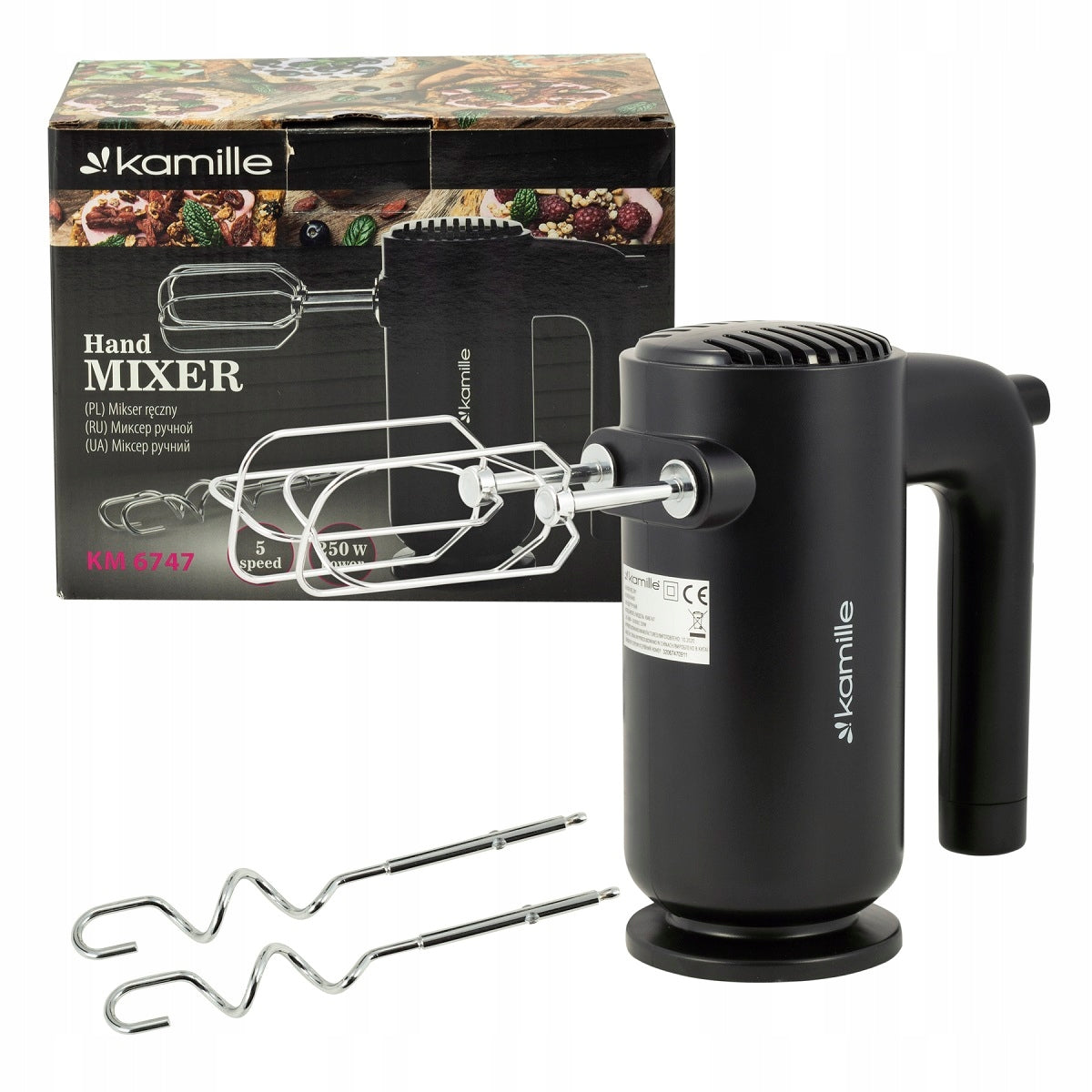 Hand Mixer Food Processor 5 Gears 4 Stirrers KAMILLE 250W black
