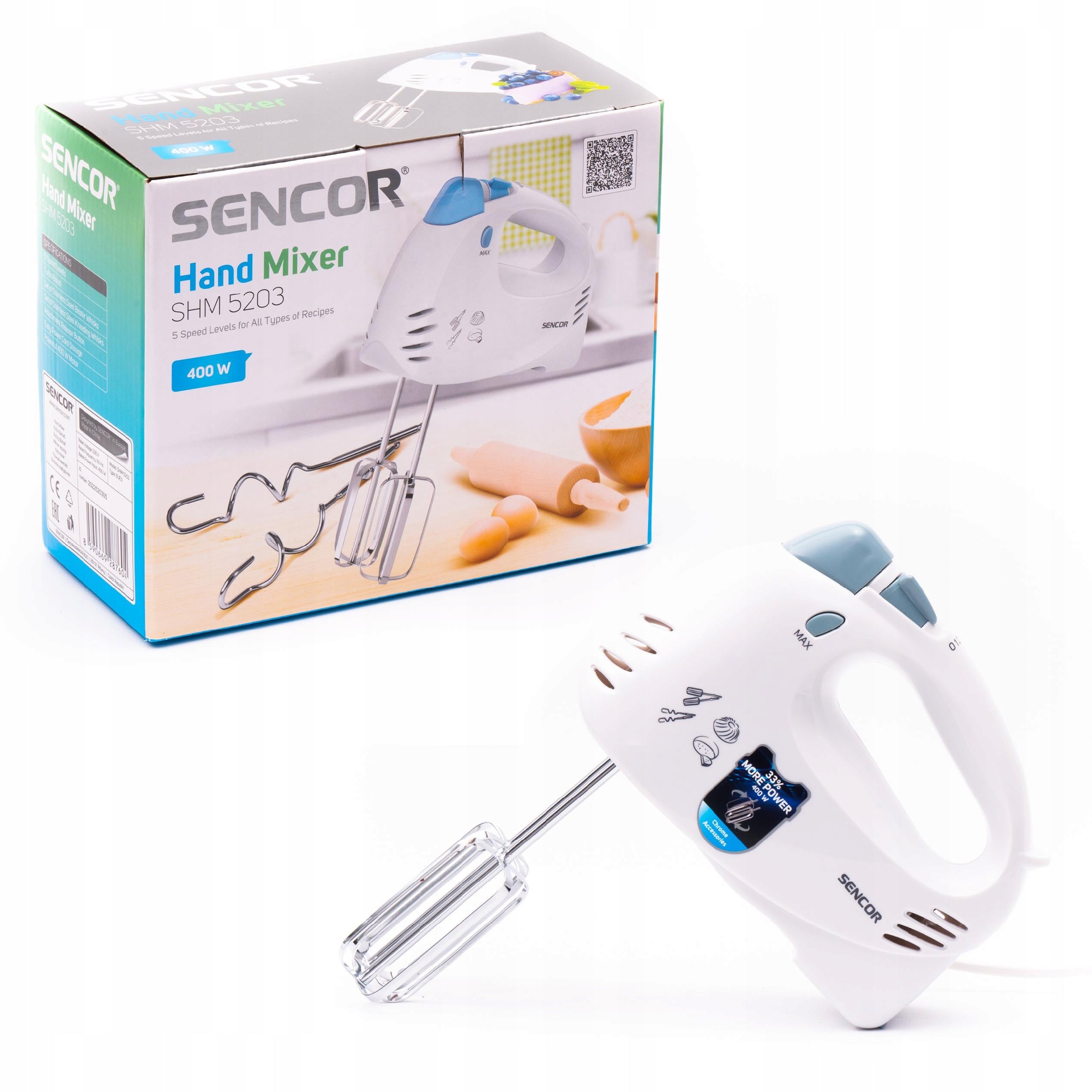 Hand Mixer Sencor 5 Gears 500W TURBO Stirrers Beaters White