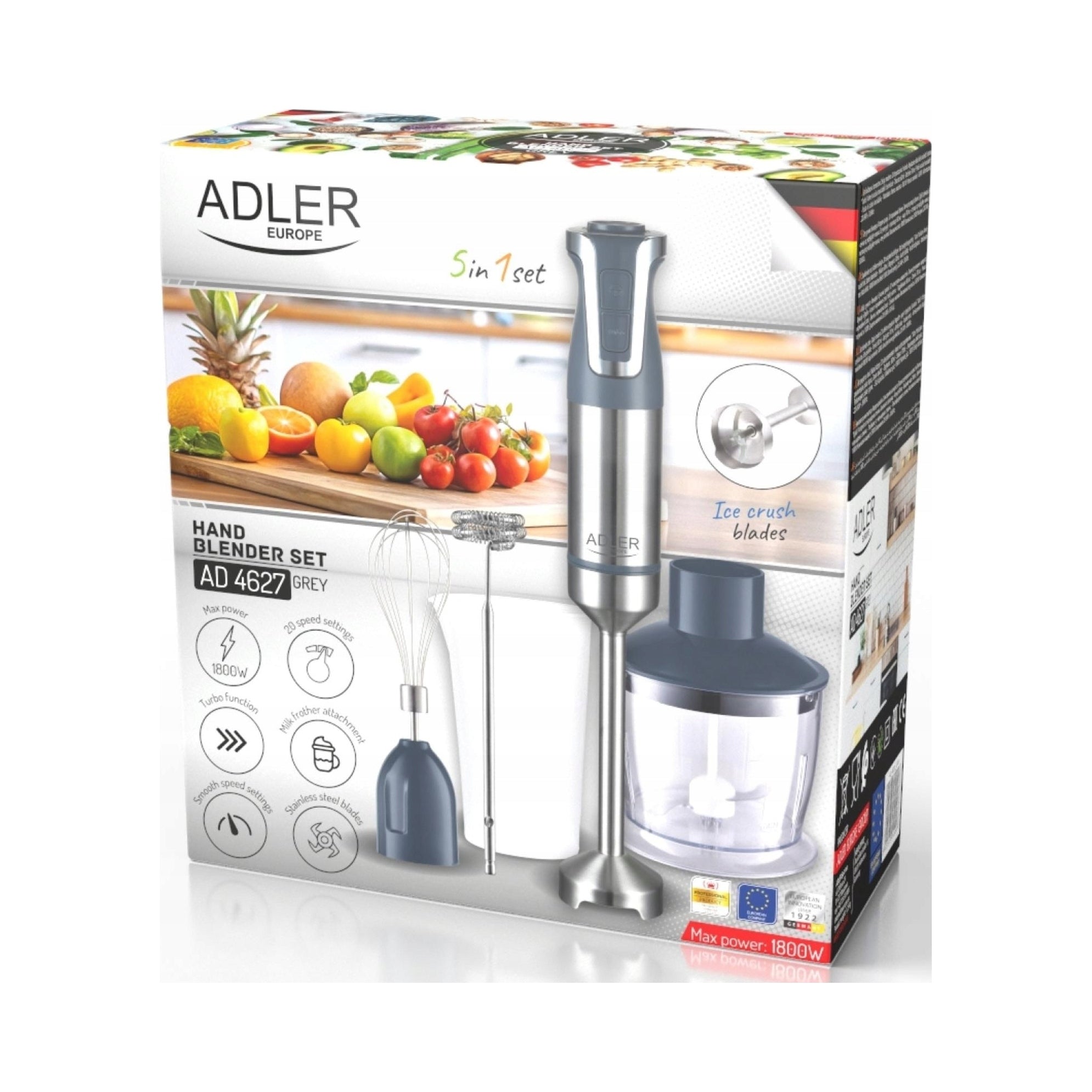 Hand blender 1800W ADLER TURBO multifunctional 20 levels AD 4627g grey Packaging status original