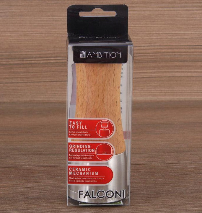 Hand grinder Ambition Falconi wood shades of brown and beige Packaging status original