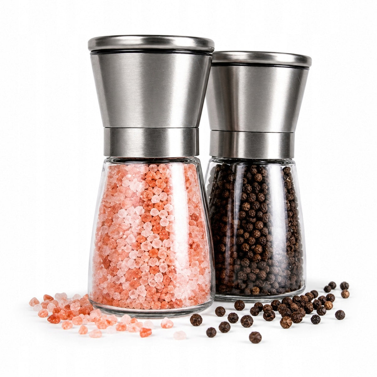 Hand grinder for salt and pepper spices glass set of 2 pieces adjustment