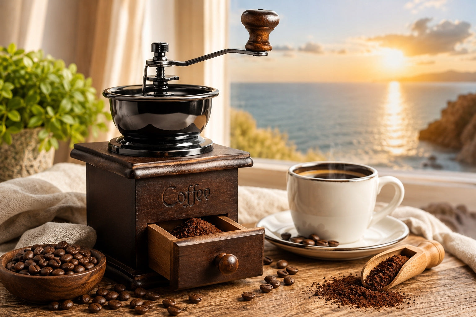 Handheld Coffee Grinder Retro Wooden Classic with Drawer Traditional Manufacturer code MŁYNEK DO MIELENIA KAWY A