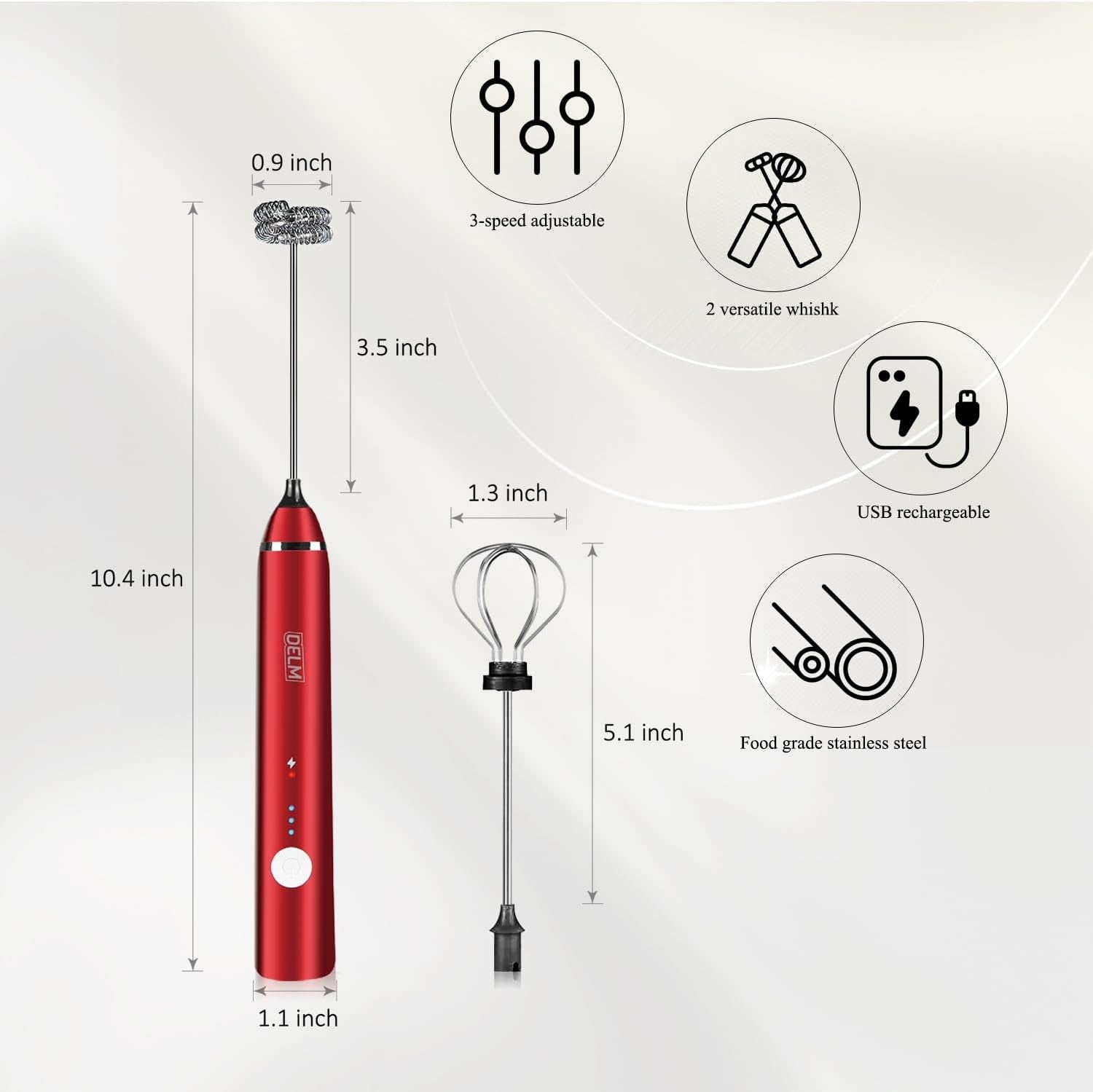 Handheld Cordless Milk Foamer with 2 Tips Red EAN (GTIN) 783000999009