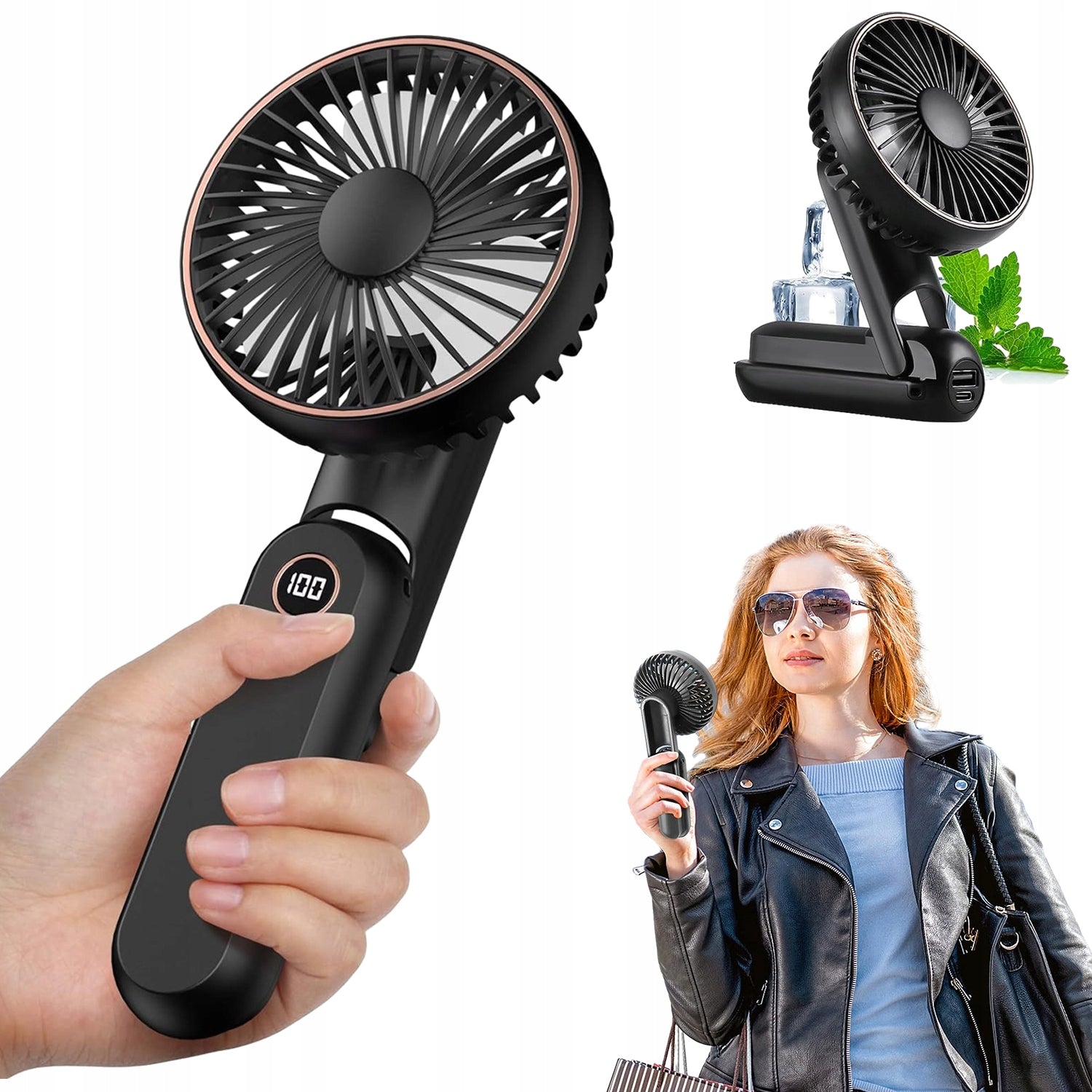 Handheld Folding Mini Fan Pocket Fan 5 Wind Speeds