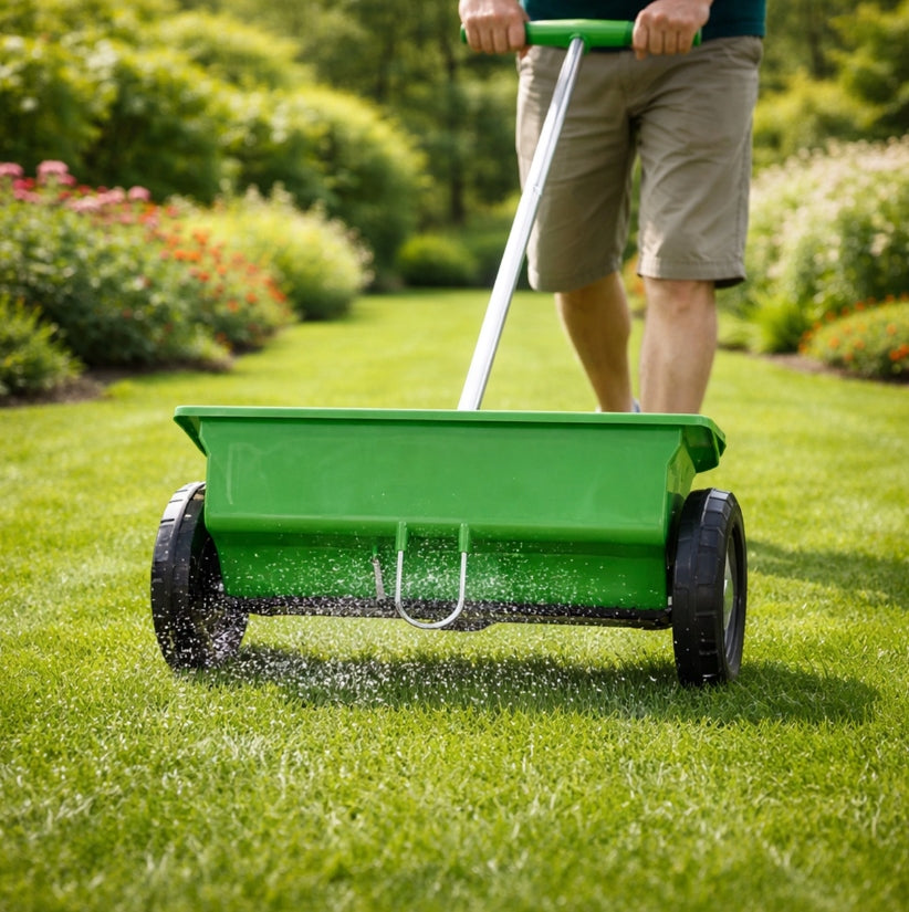 Handheld Garden Seed Spreader Grass Seeds Salt Sand Fertilizer 6L Manufacturer code Siewnik ręczny ogrodowy 38 cm