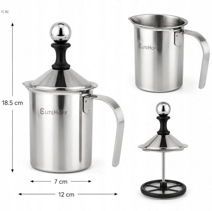 Handheld milk frother steel 400 ml EliteHoff for latte cappuccino Brand Elitehoff