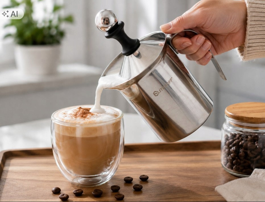 Handheld milk frother steel 400 ml EliteHoff for latte cappuccino Manufacturer code 6137