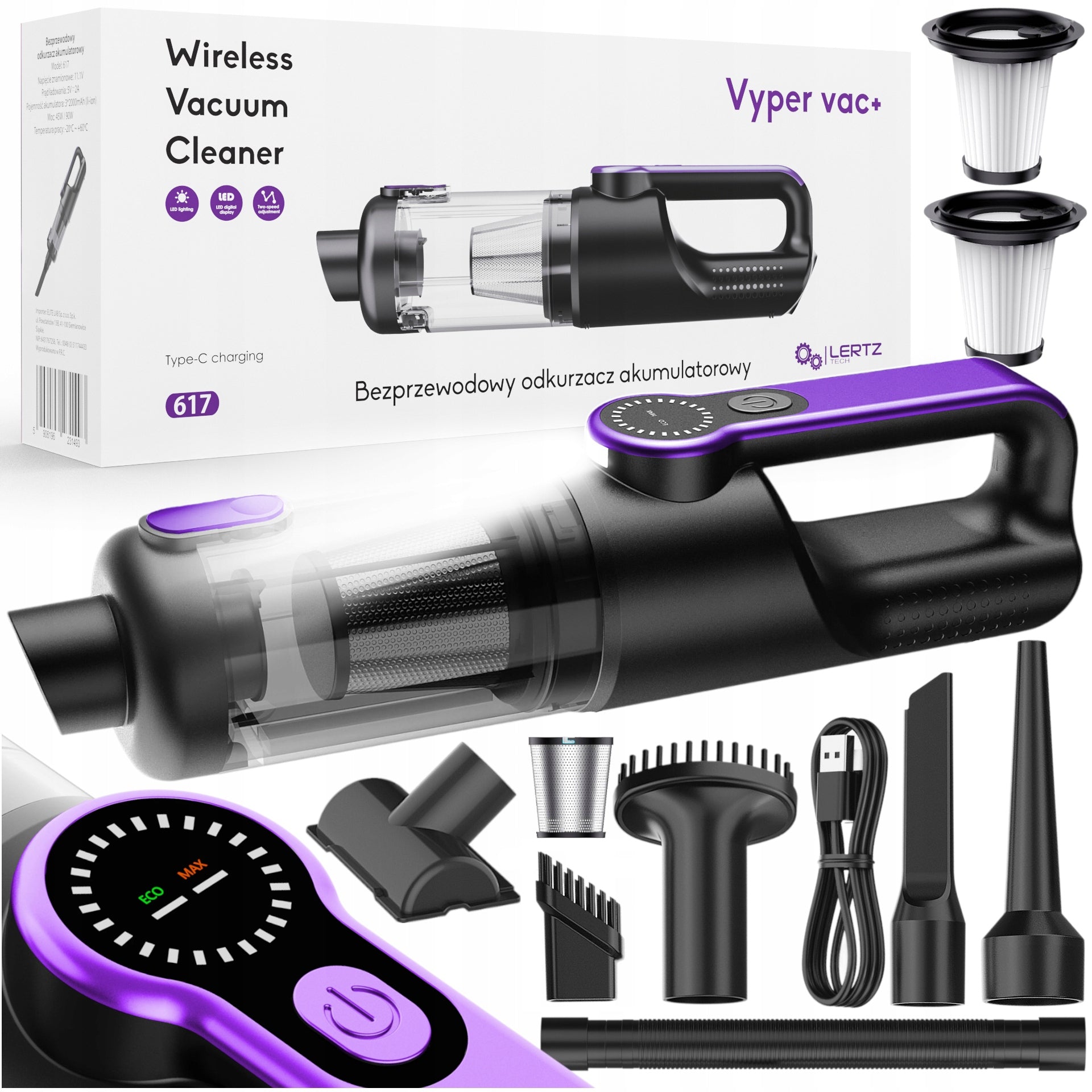 Handheld vacuum cleaner LERTZ handheld cordless Twin Power VV+ black