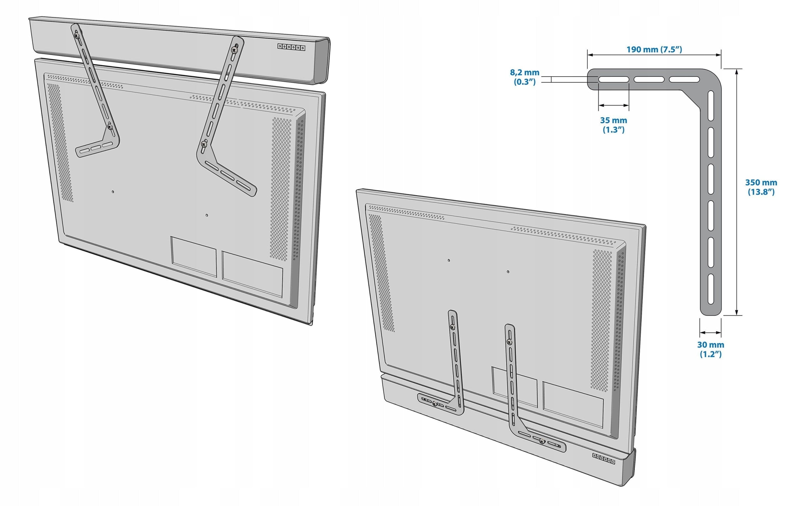 Hanger holder mount adjustment for speaker column Soundbar TV white Color black