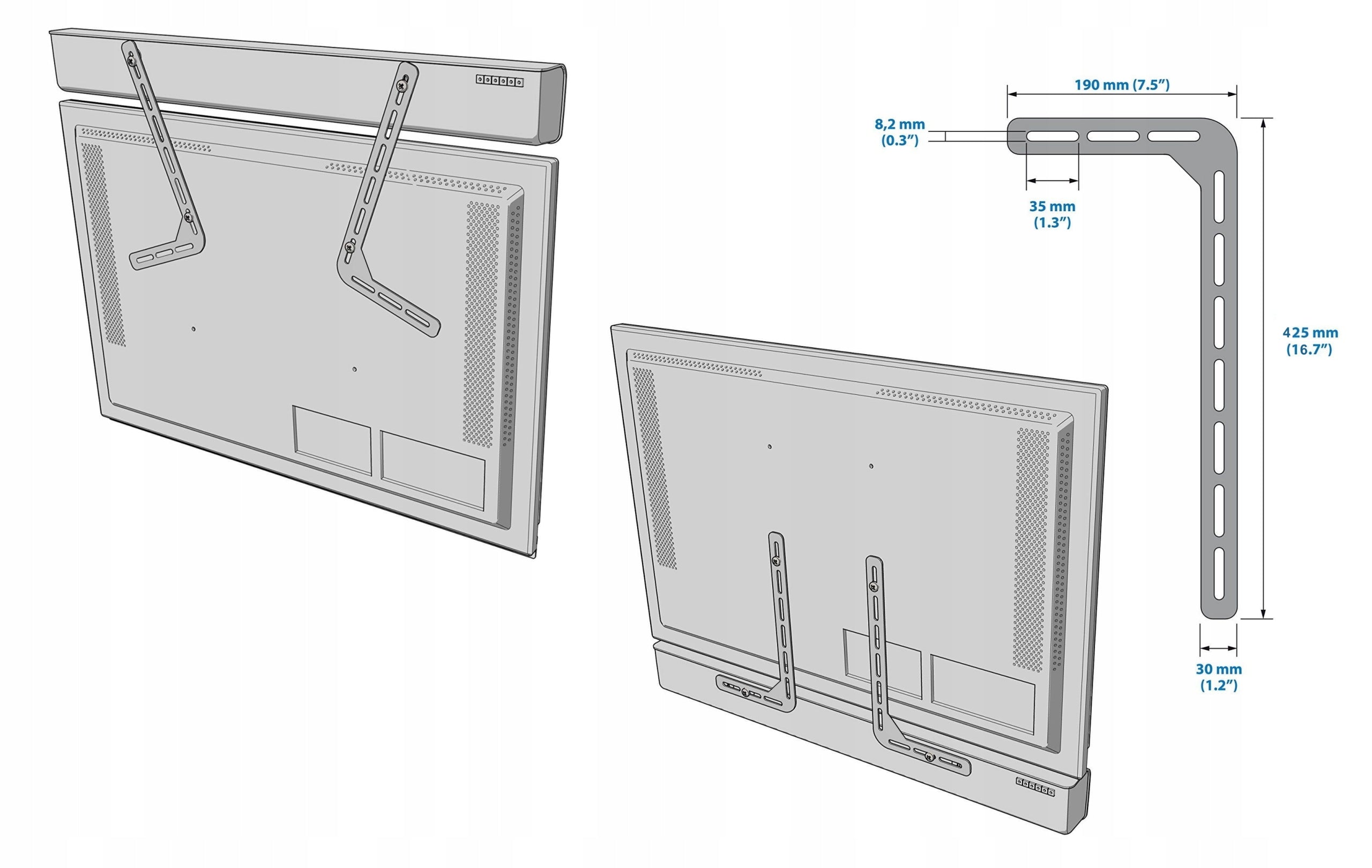 Hanger mount adjustment speaker Soundbar TV LARGE white Color black