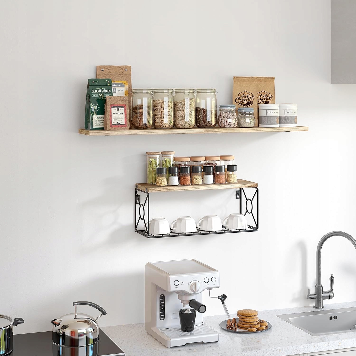 Hanging Wall Shelves With Basket 3Pcs Wooden For Bathroom Kitchen Bedroom Brand Bedee