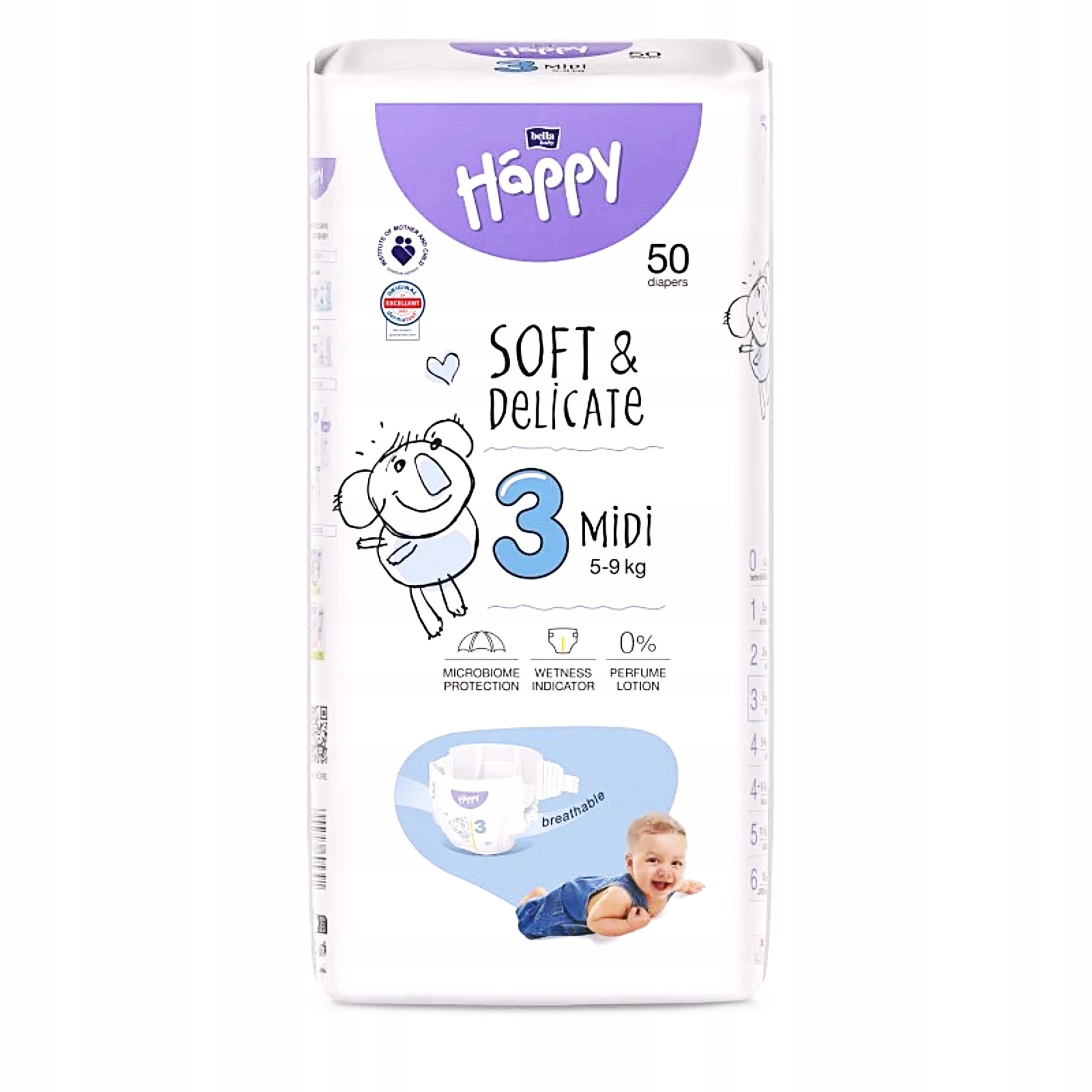 Happy Diapers Soft & Delicate 3 Midi 5-9 kg 50 pcs moisture level strip