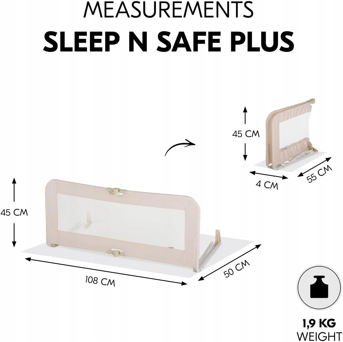 Hauck Protective Barrier for Cot Folding Beige 108cm Beige Safe Manufacturer code 5035048678961