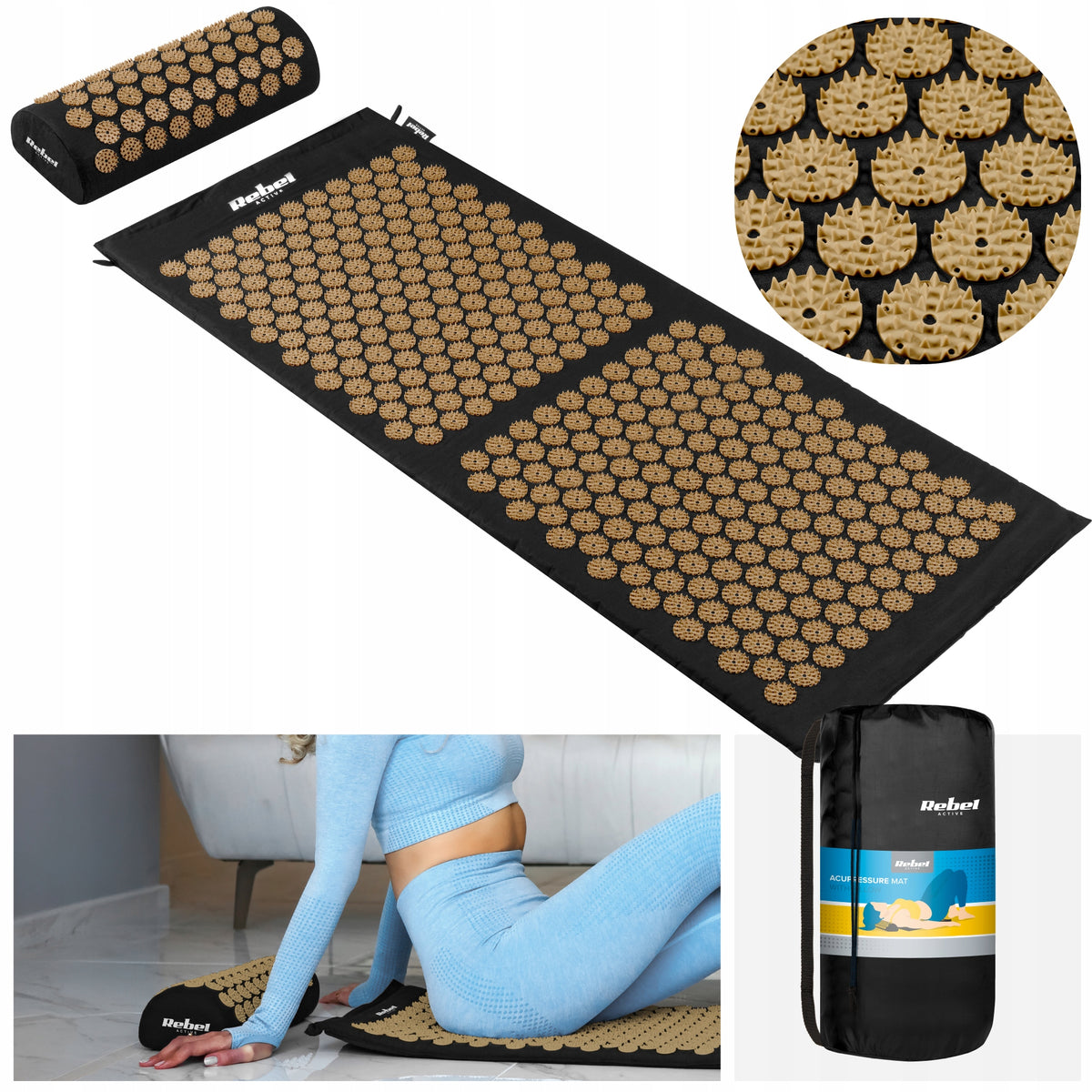 Health mat for acupressure with spikes set with pillow Rebel 110x42cm