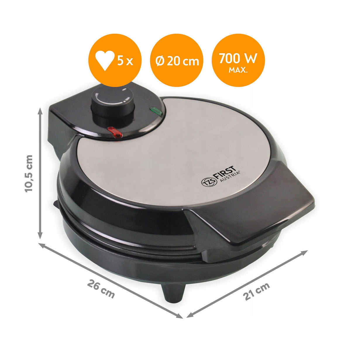 Heart Shaped Waffle Maker TZS First Austria 700W Regulation Manufacturer code FA-5300-1