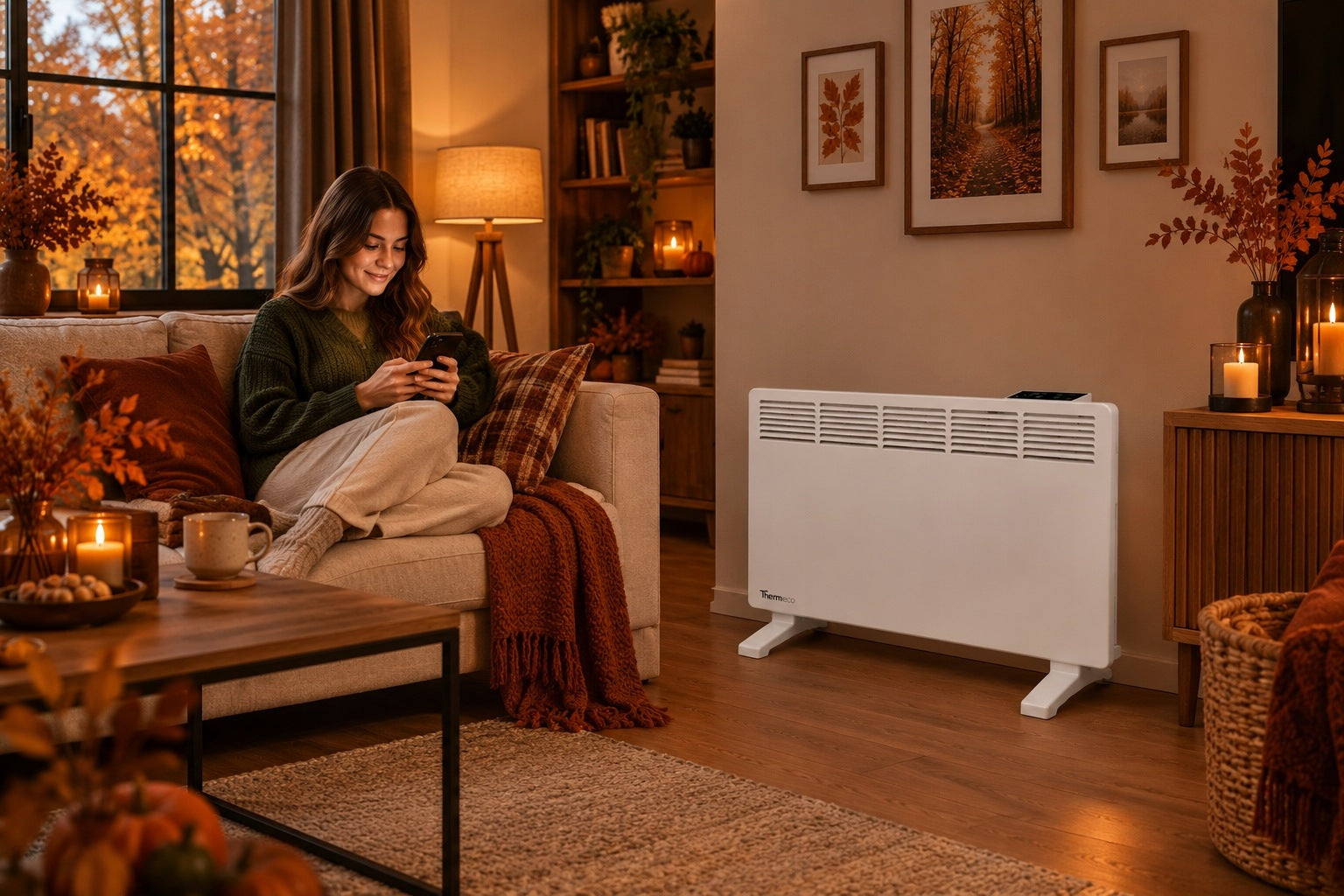 Heater convector modern electric energy saving Wifi 2000W feet Manufacturer code Grzejnik ścienny łazienkowy Thermeco NUO+ 20