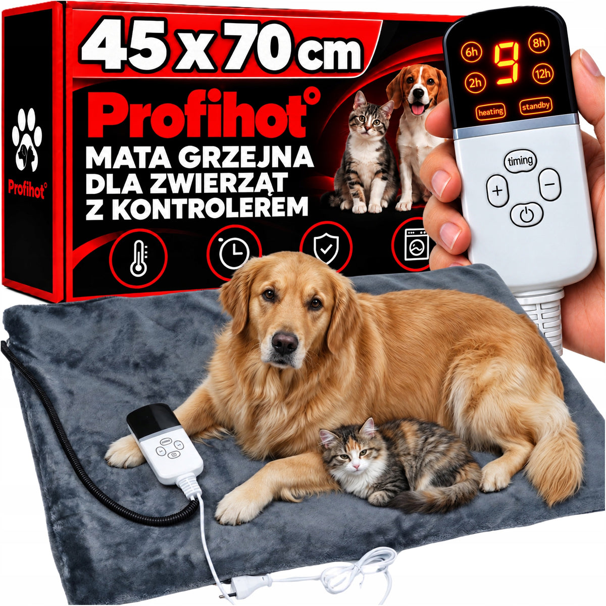 Heating mat for cat PSA kennel waterproof with controller 45x70 40W