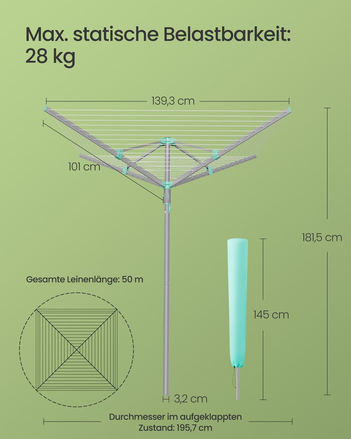 Height Adjustable Rotating Clothes Dryer Underwear Buckles Total height 181.5 cm