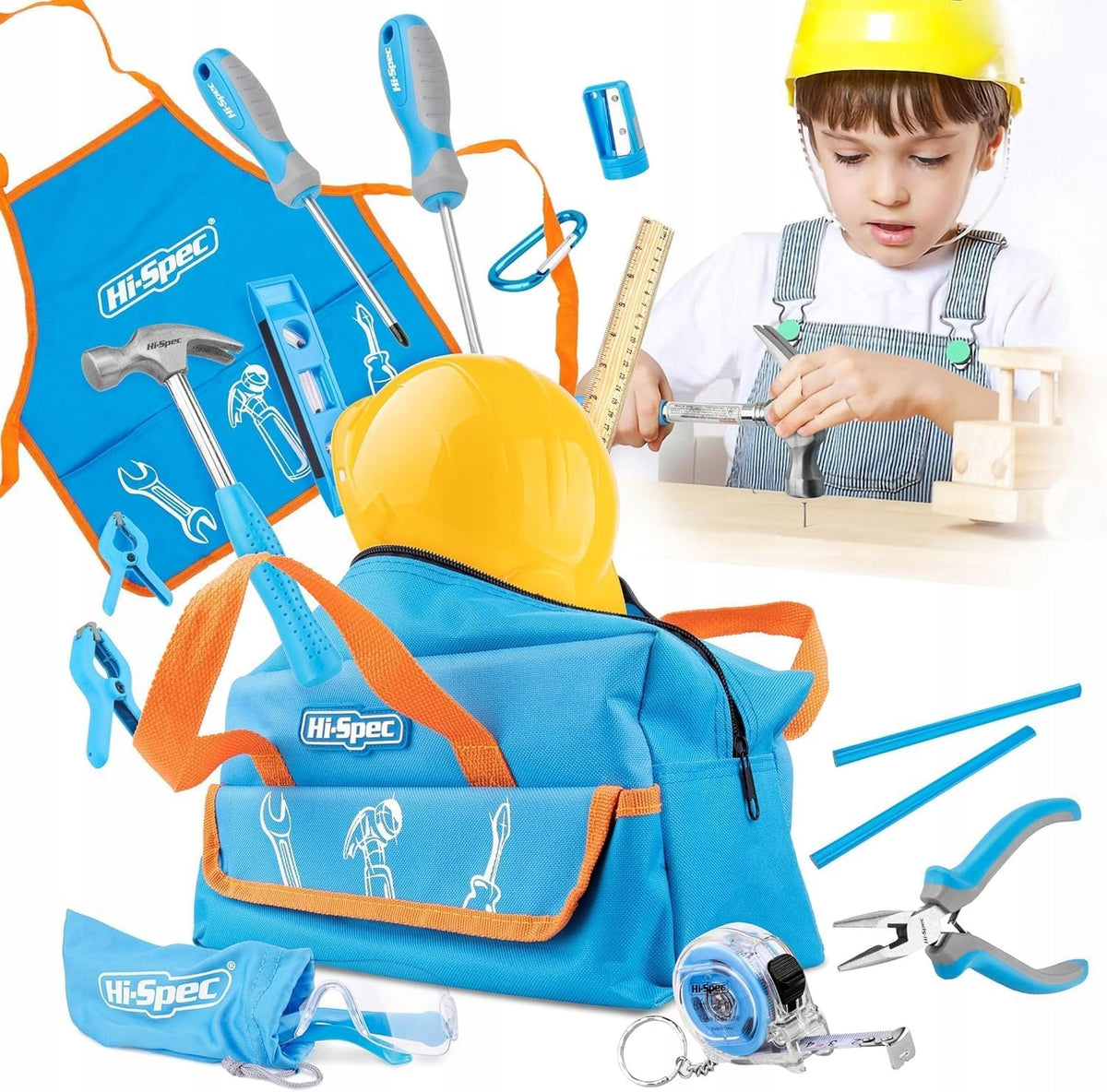 Hi-Spec 18-Piece Kids Tool Set + BAG and HELMET Brand Hi-Spec