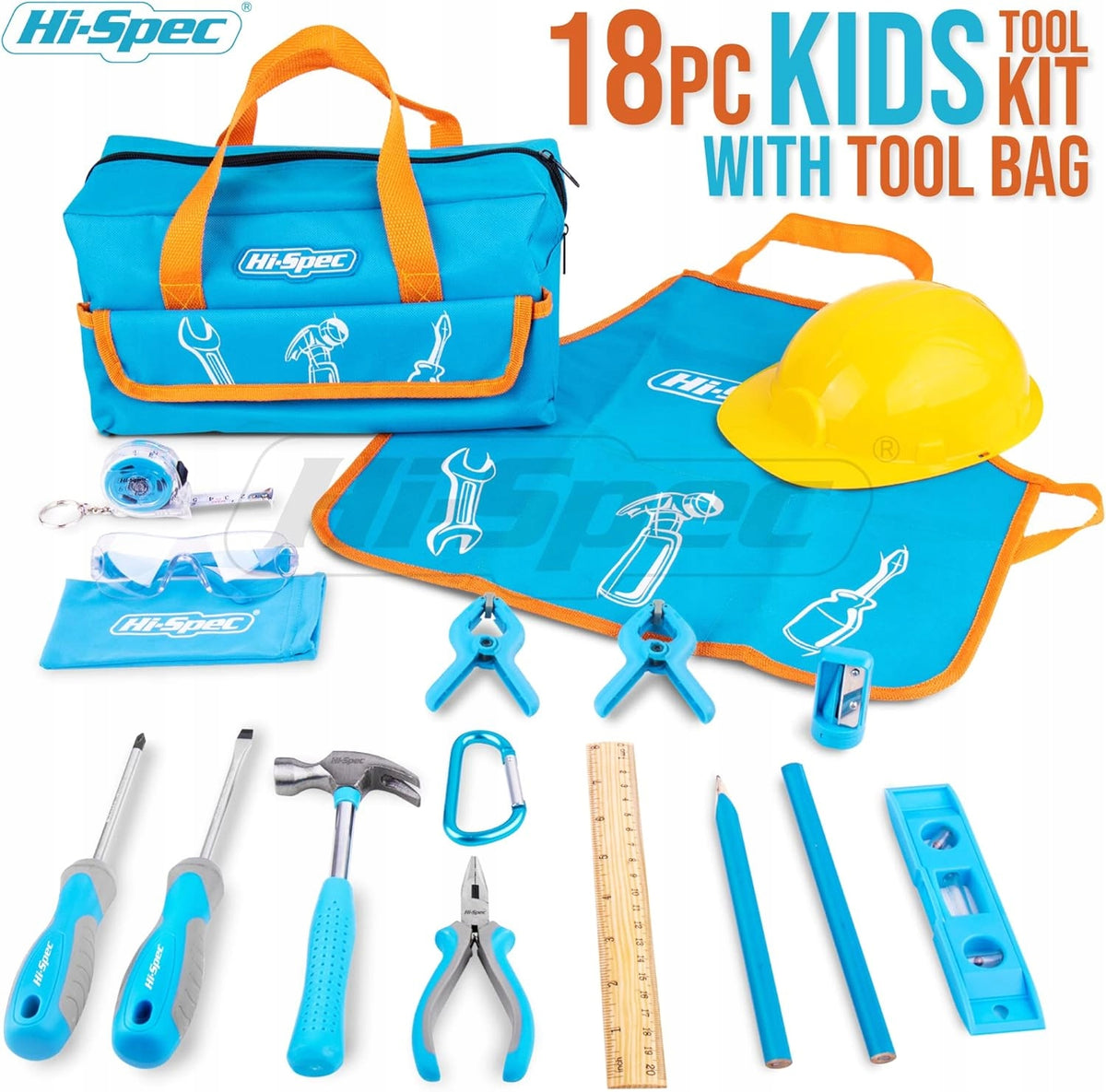 Hi-Spec 18-Piece Kids Tool Set + BAG and HELMET