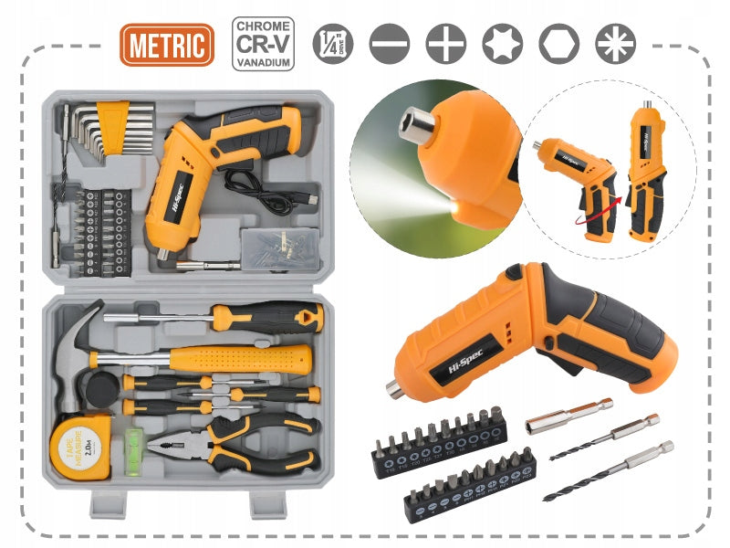 Hi-Spec 42pc Yellow 4V USB Electric Power Screwdriver and Home Tool Kit Set Packaging status original