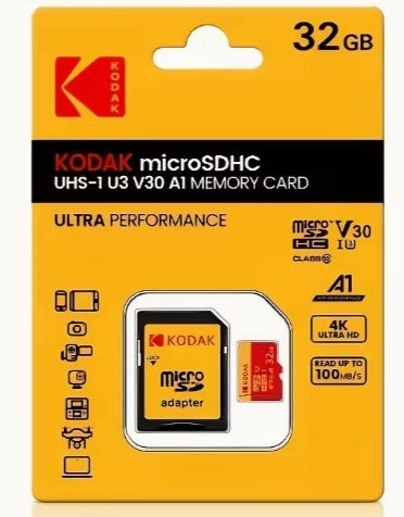 High speed memory card Kodak 32GB microSD SDHC UHS-I U3 V30 A1 4K + Adapter Manufacturer Kodak