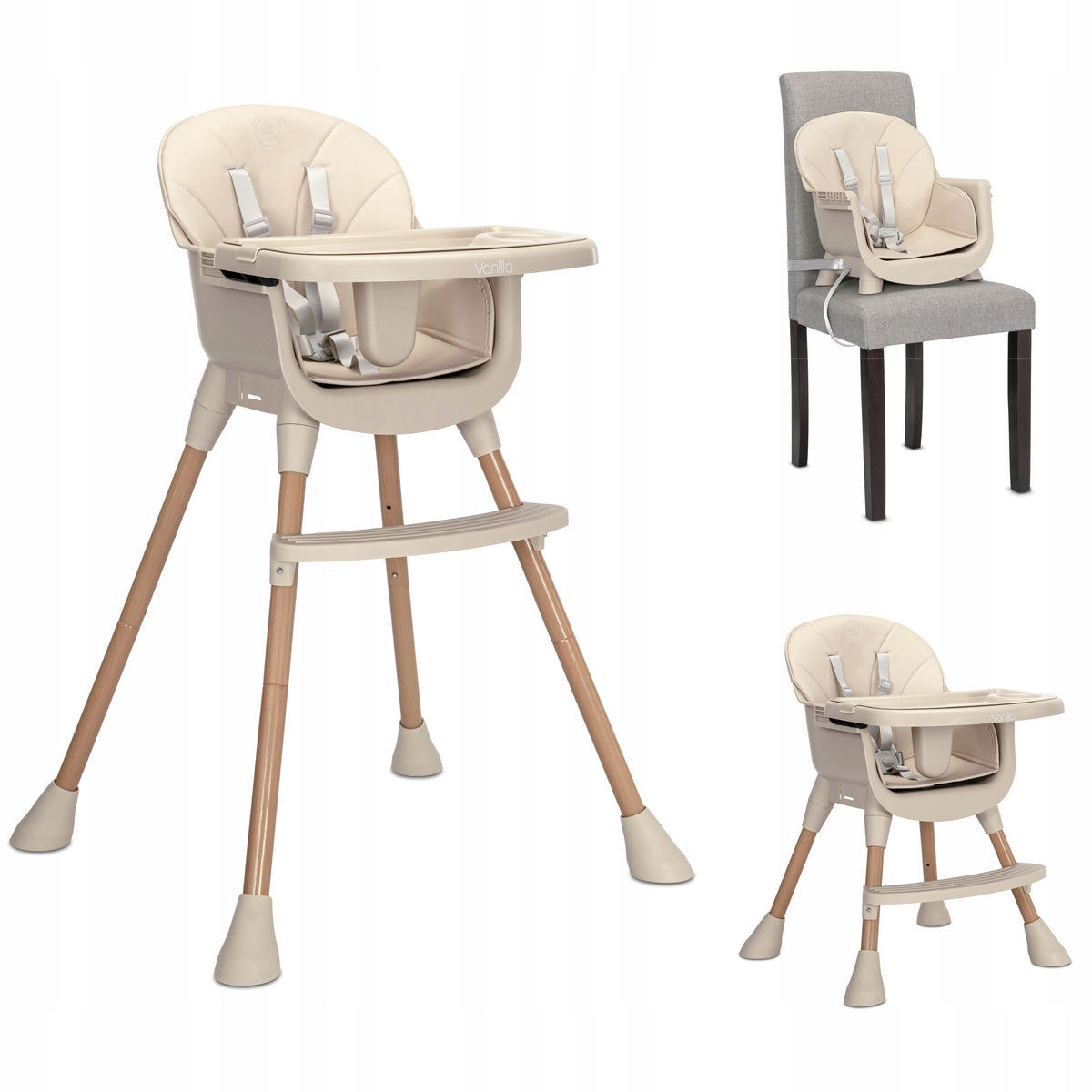 Highchair 3in1 footrest tray belts table Lorelli