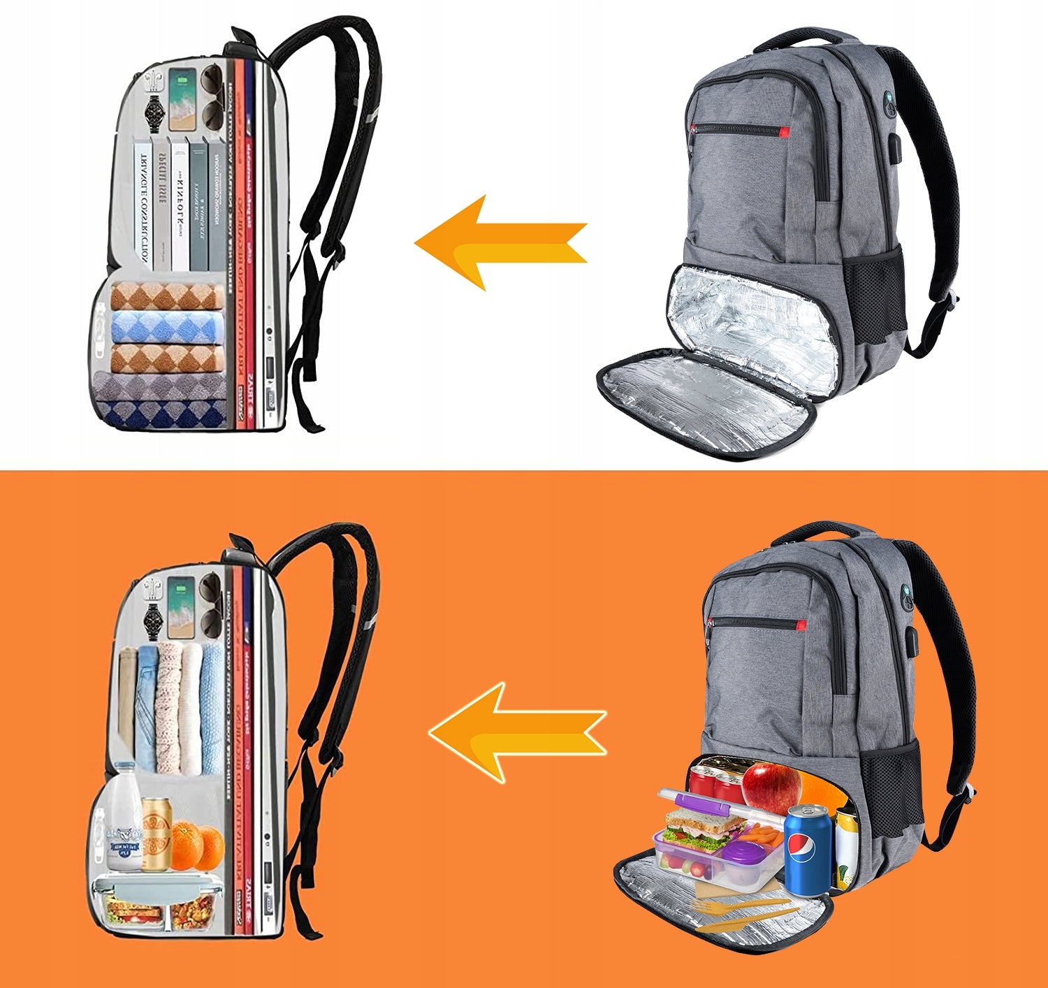 Hiking Backpack Camping School USB Thermal Pocket Waterproof 35L Manufacturer code K403K
