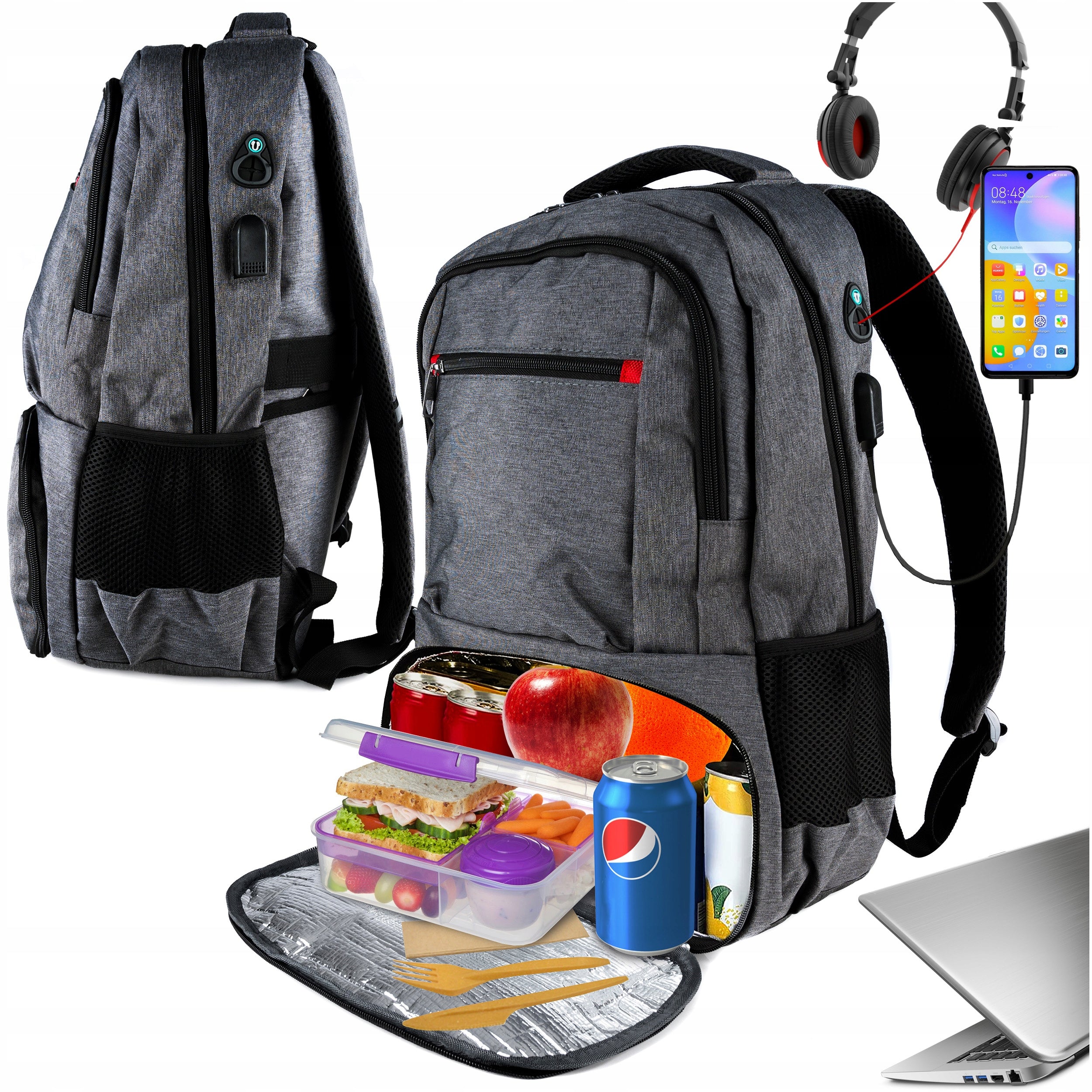 Hiking Backpack Camping School USB Thermal Pocket Waterproof 35L