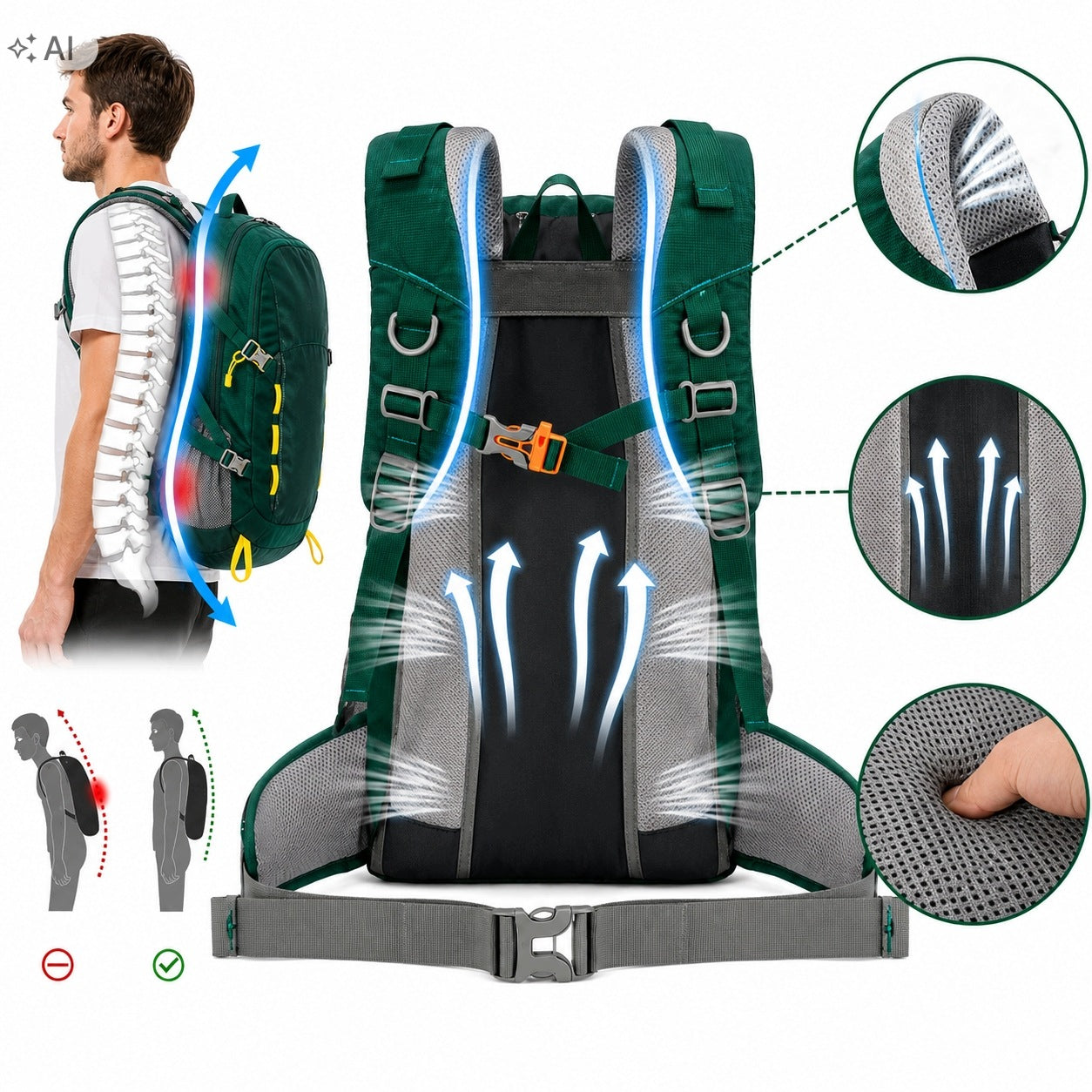 Hiking Backpack Mountain Trekking Women's Men's 40L BLUE+COVER Manufacturer code Plecak Turystyczny Górski Trekkingowy 40L
