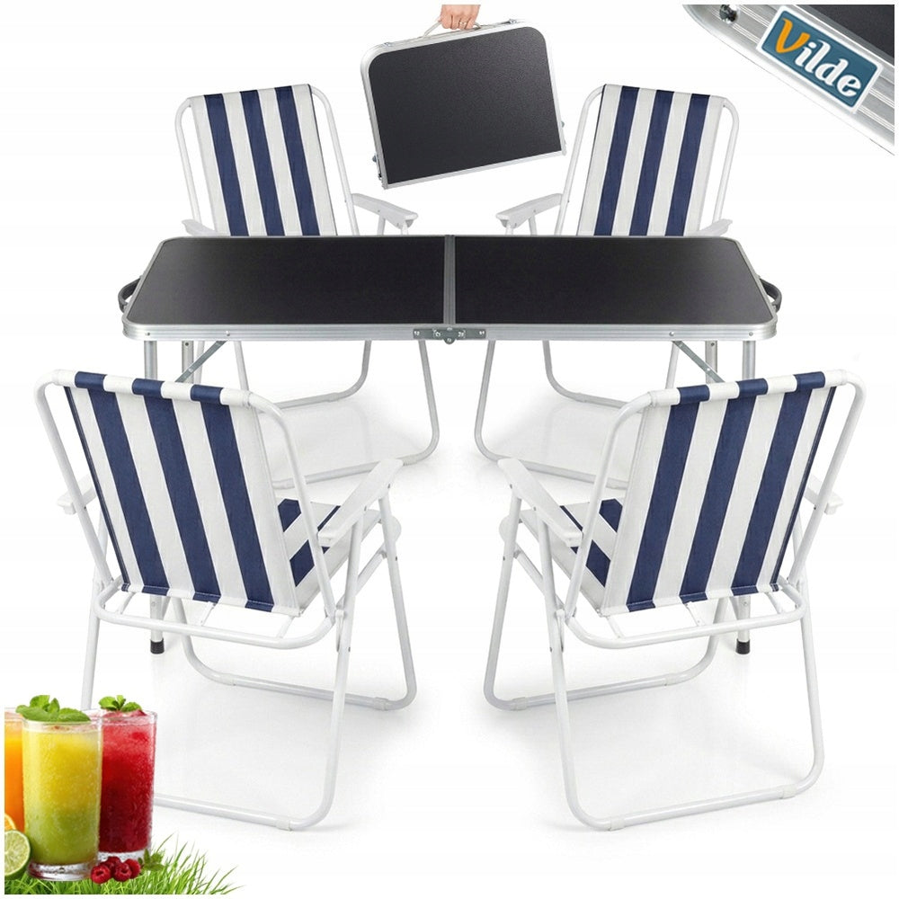 Hiking Furniture Garden Camping Balcony Table + 4x Folding Chairs