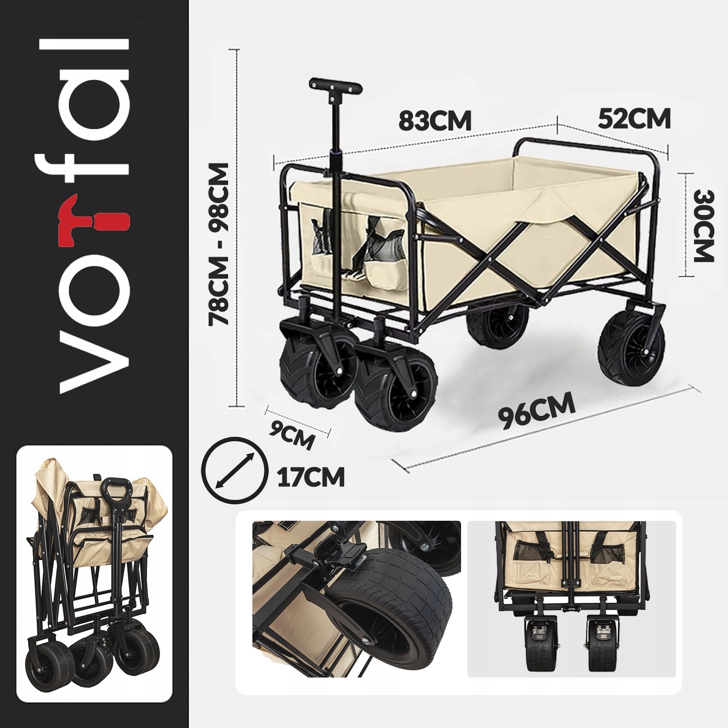 Hiking Trolley Beach Camping Folding Garden Transport Wheels XL Brand Vorfal