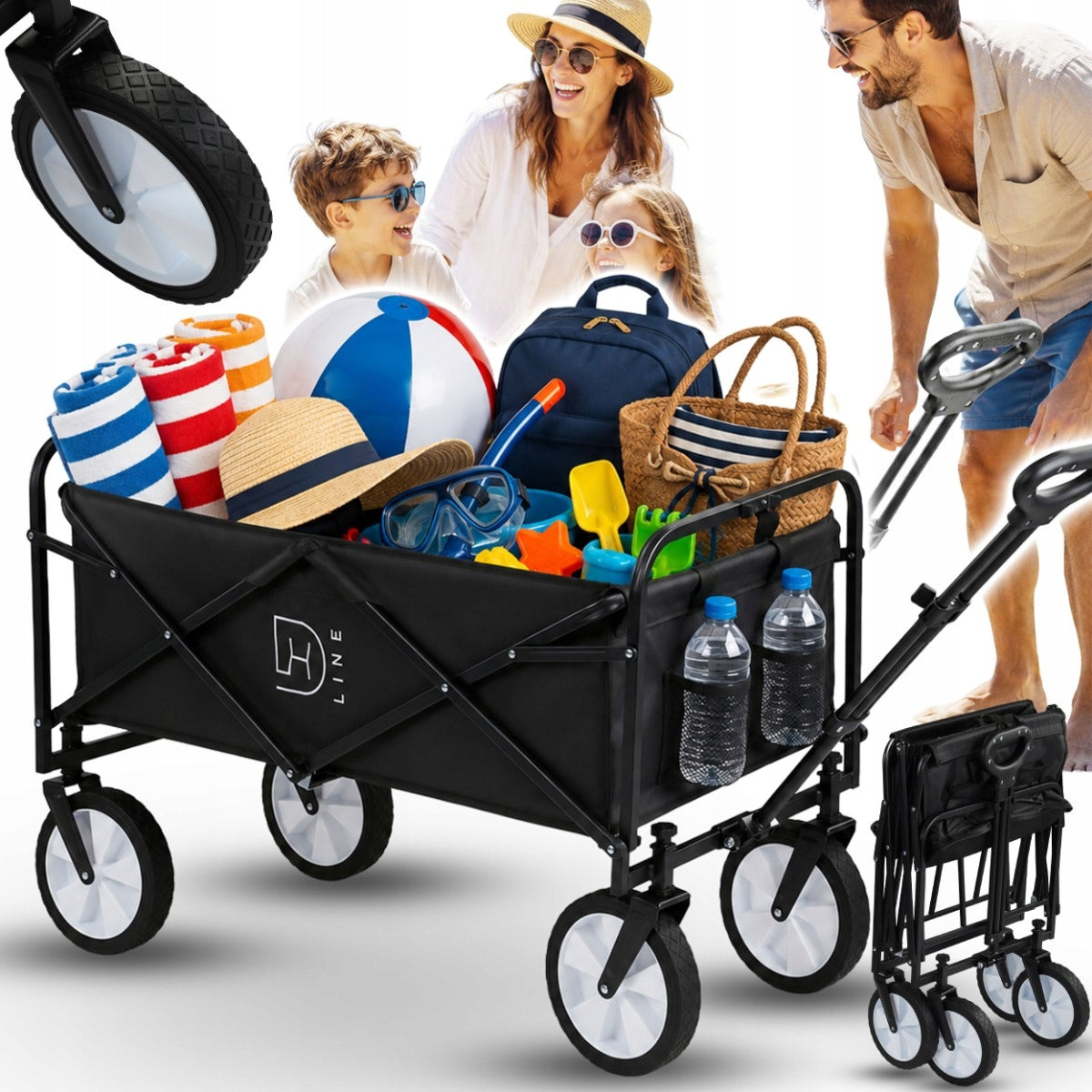 Hiking Trolley Beach Transport Folding Off-Road Wheels 150L 100KG XL