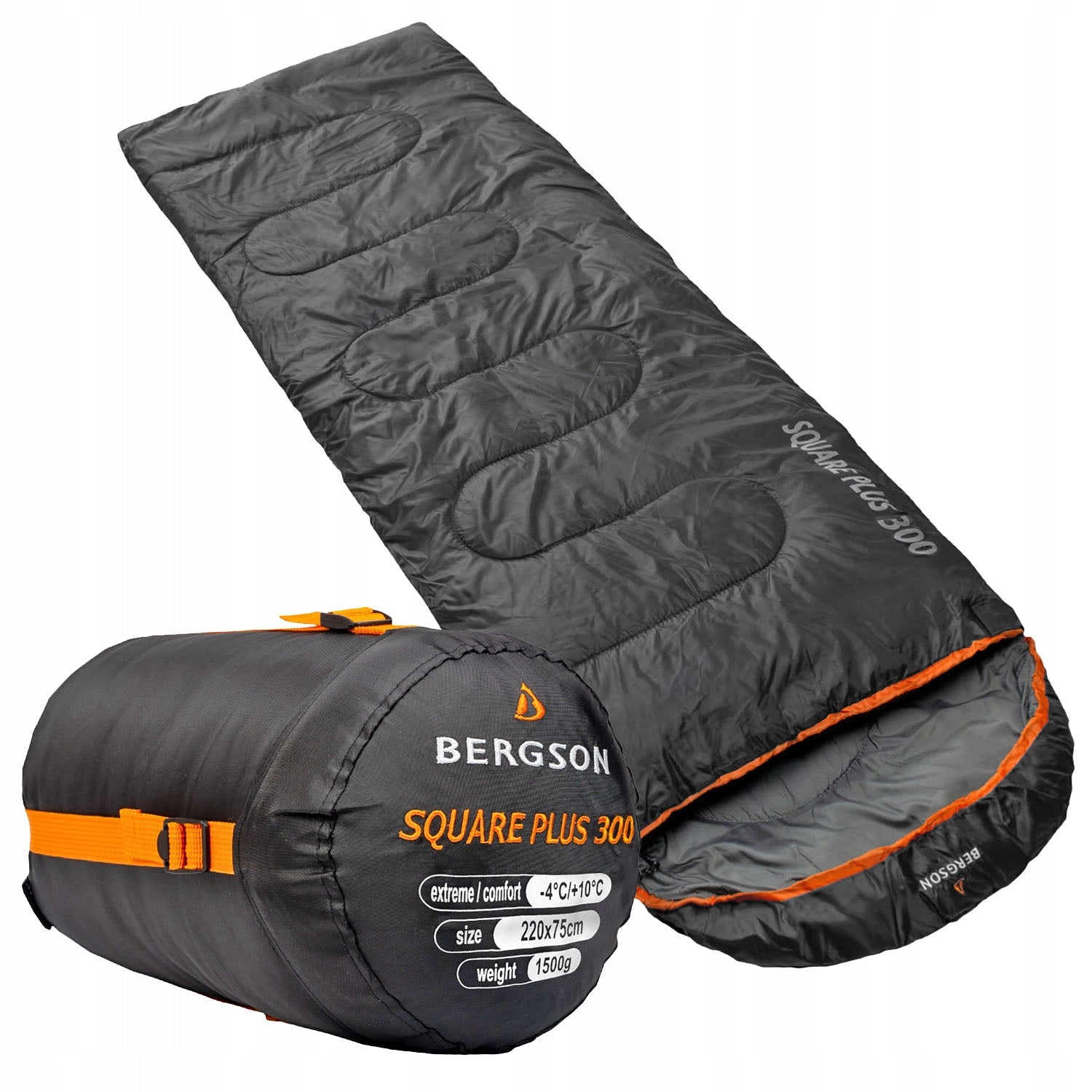Hiking sleeping bag black SQUARE PLUS 300