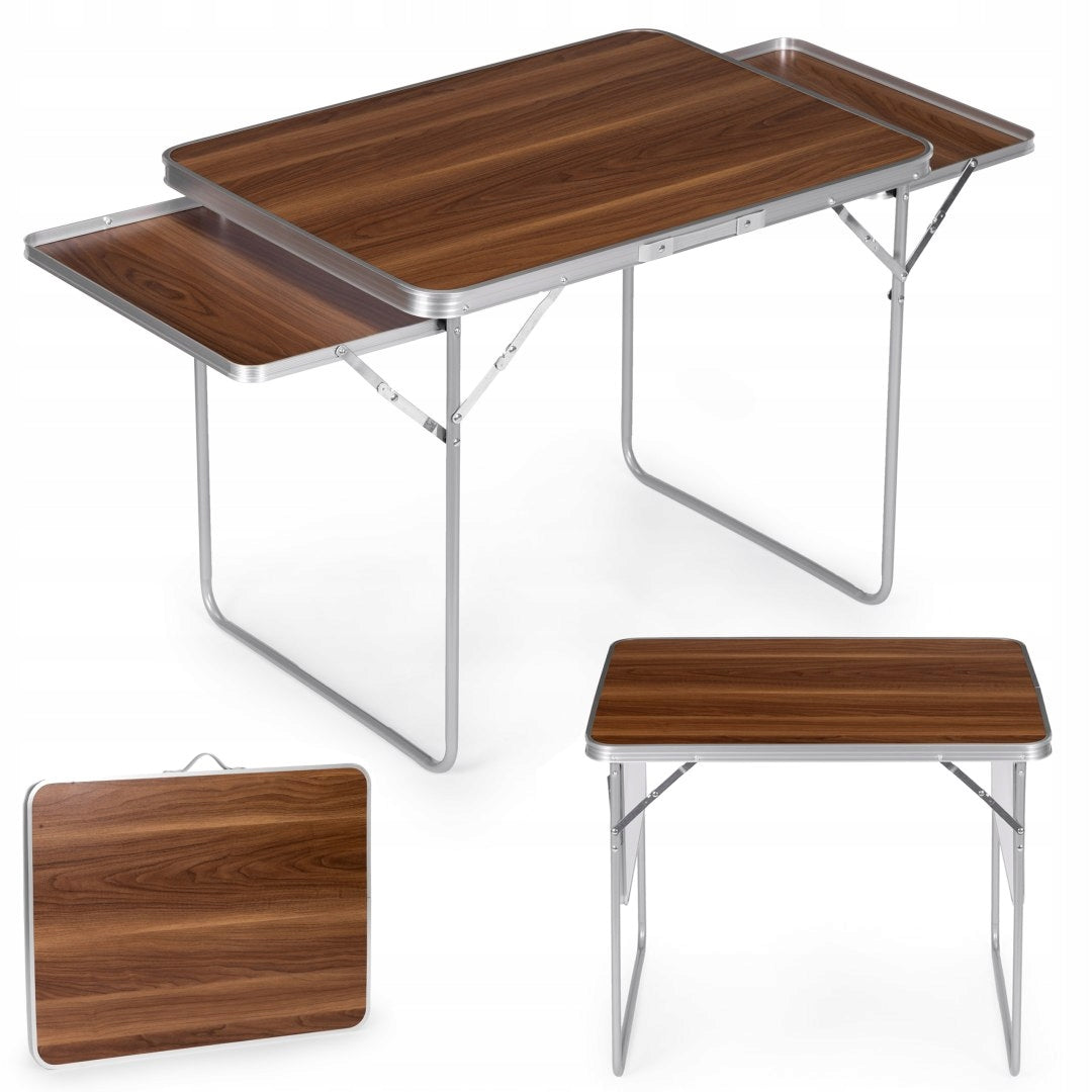 Hiking table 120x60 cm folding in suitcase 2 shelves brown MultiGarden