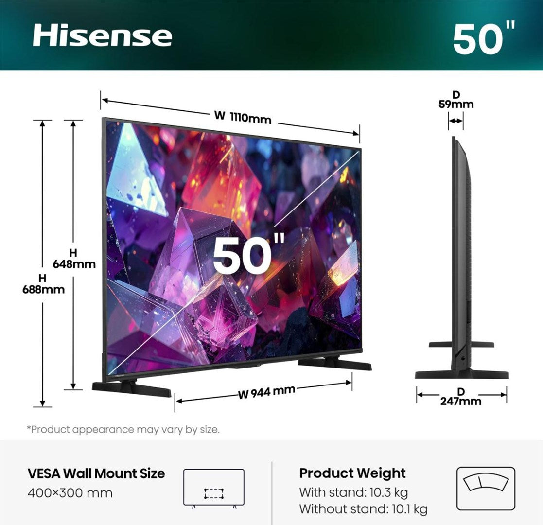 Hisense 50E7S PRO 4K DLED TV 144 Hz VIDAA Dolby Atmos DVB-T2 Brand Action