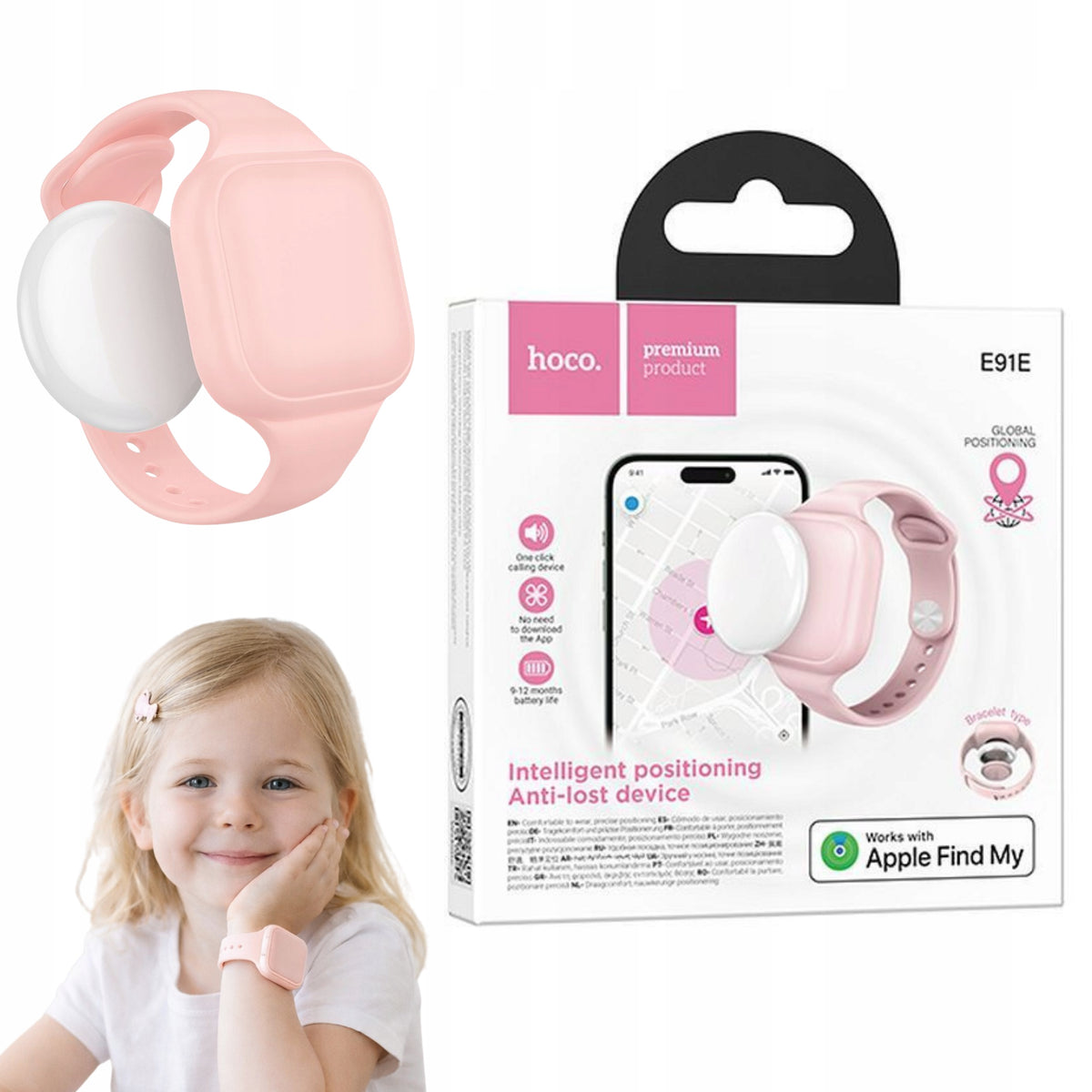 Hoco GPS Locator Apple Find My Baby Headband For School Powder Pink