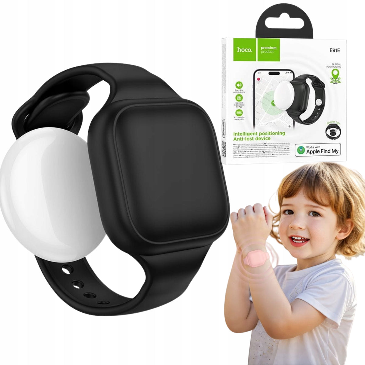 Hoco GPS Locator For Baby Wristband Apple Find My Black