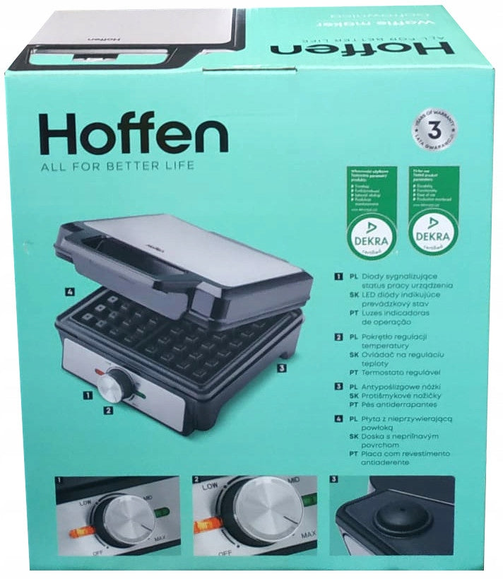 Hoffen Waffle iron 1600W classic two waffles rectangles Manufacturer code wm-4356