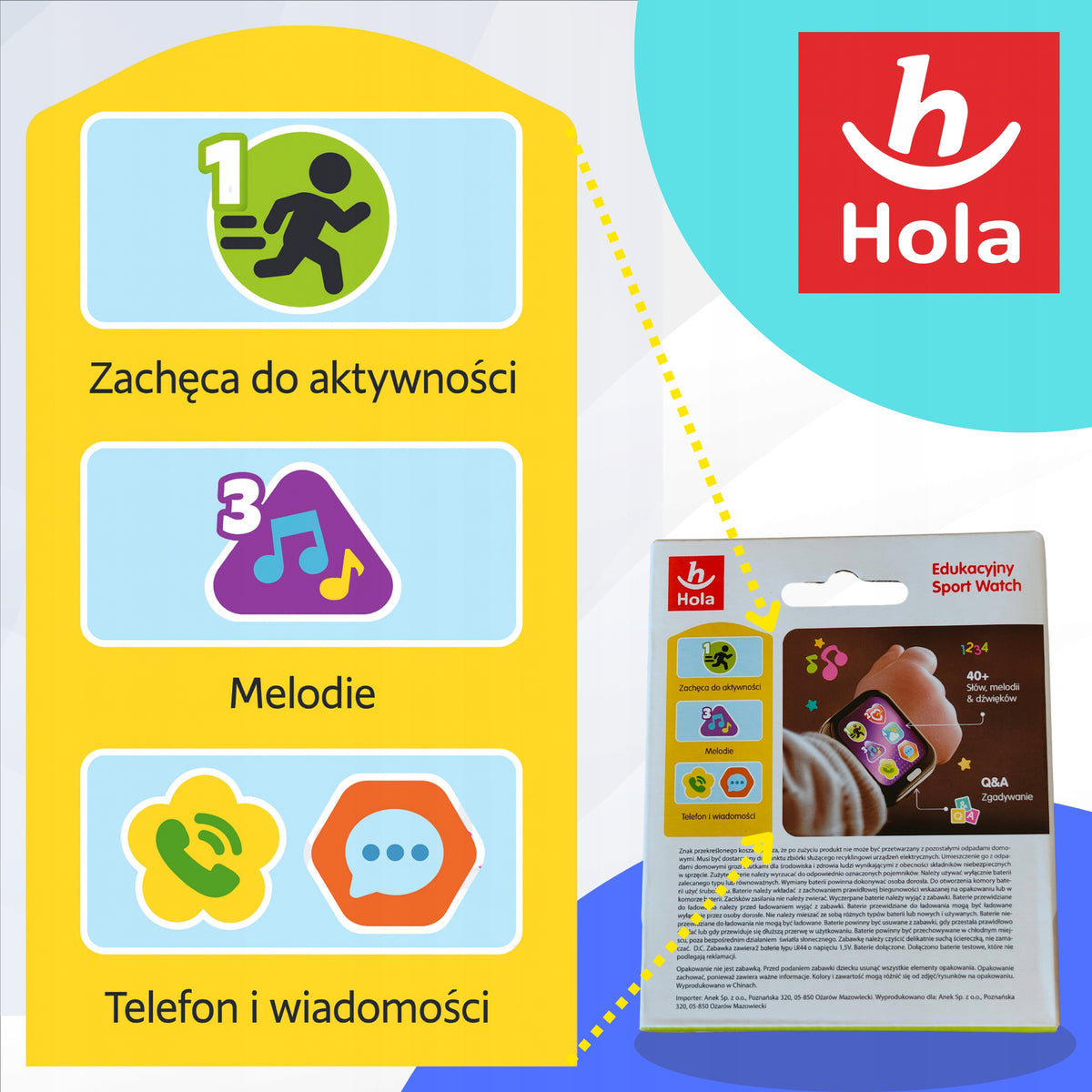 Hola Educational SMARTWATCH watch for learning 40+ words melody sound 1-5 years Brand Hola