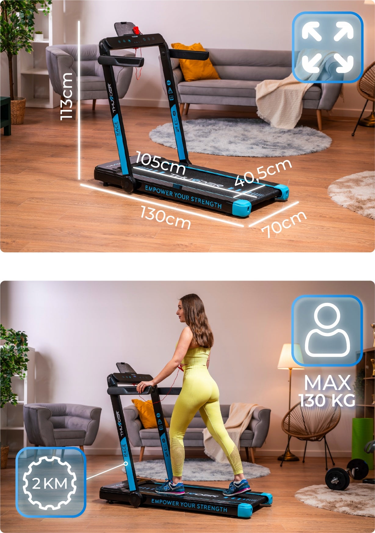 Home Electric Treadmill Folding Under Bed 0,8-14km/h RACE THUNDER Packaging status original