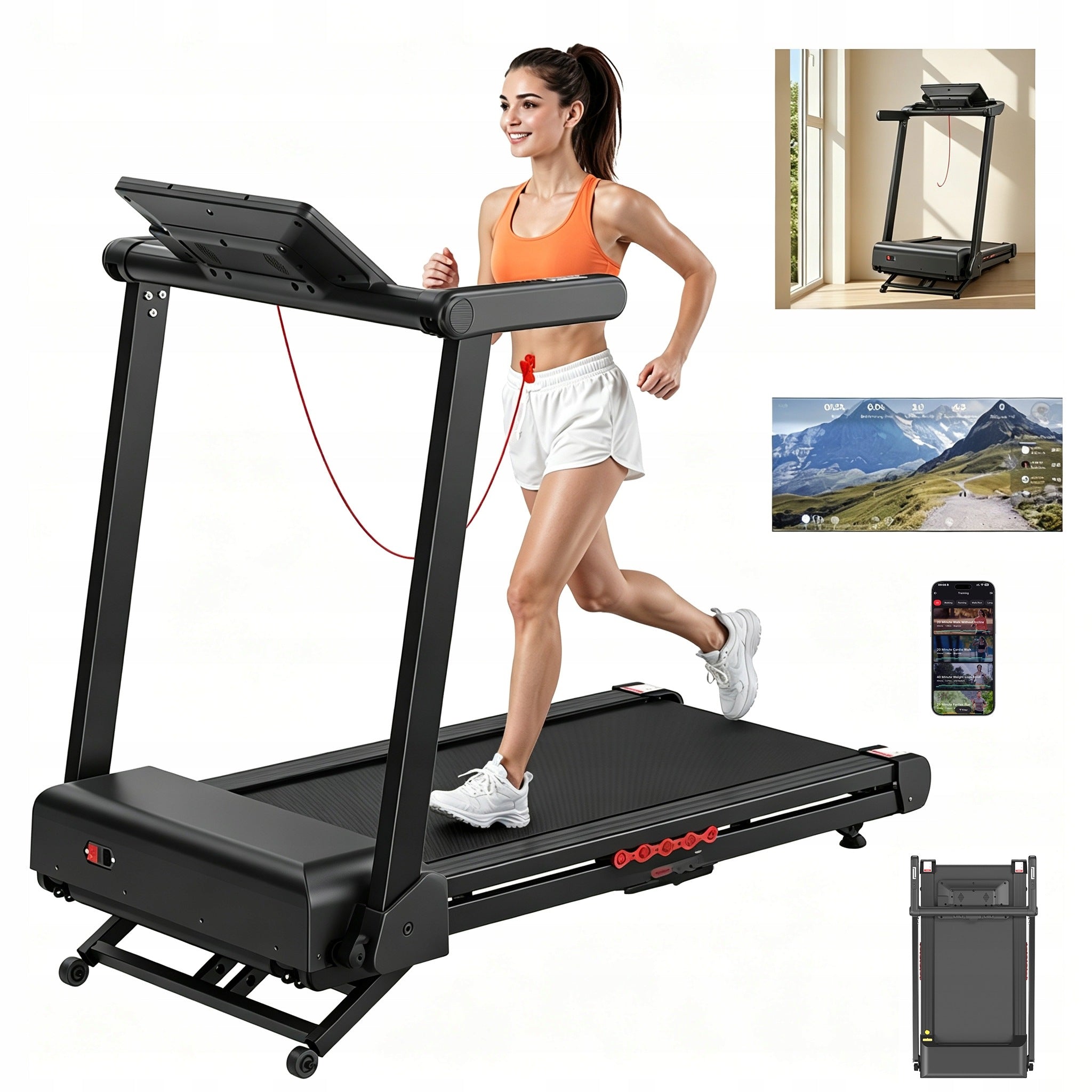 Home Electric Treadmill with app 16km/h LARGE DISPLAY QUIET 150kg 1-18%