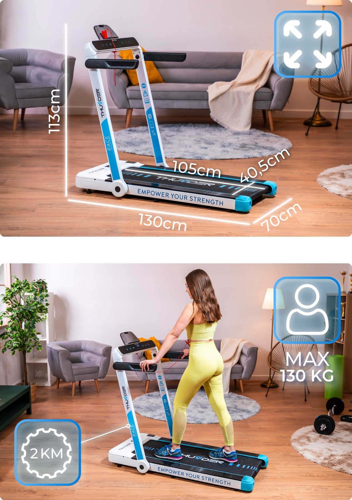 Home electric treadmill under bed 1-14 km/h application 130 kg shock absorption Packaging status original