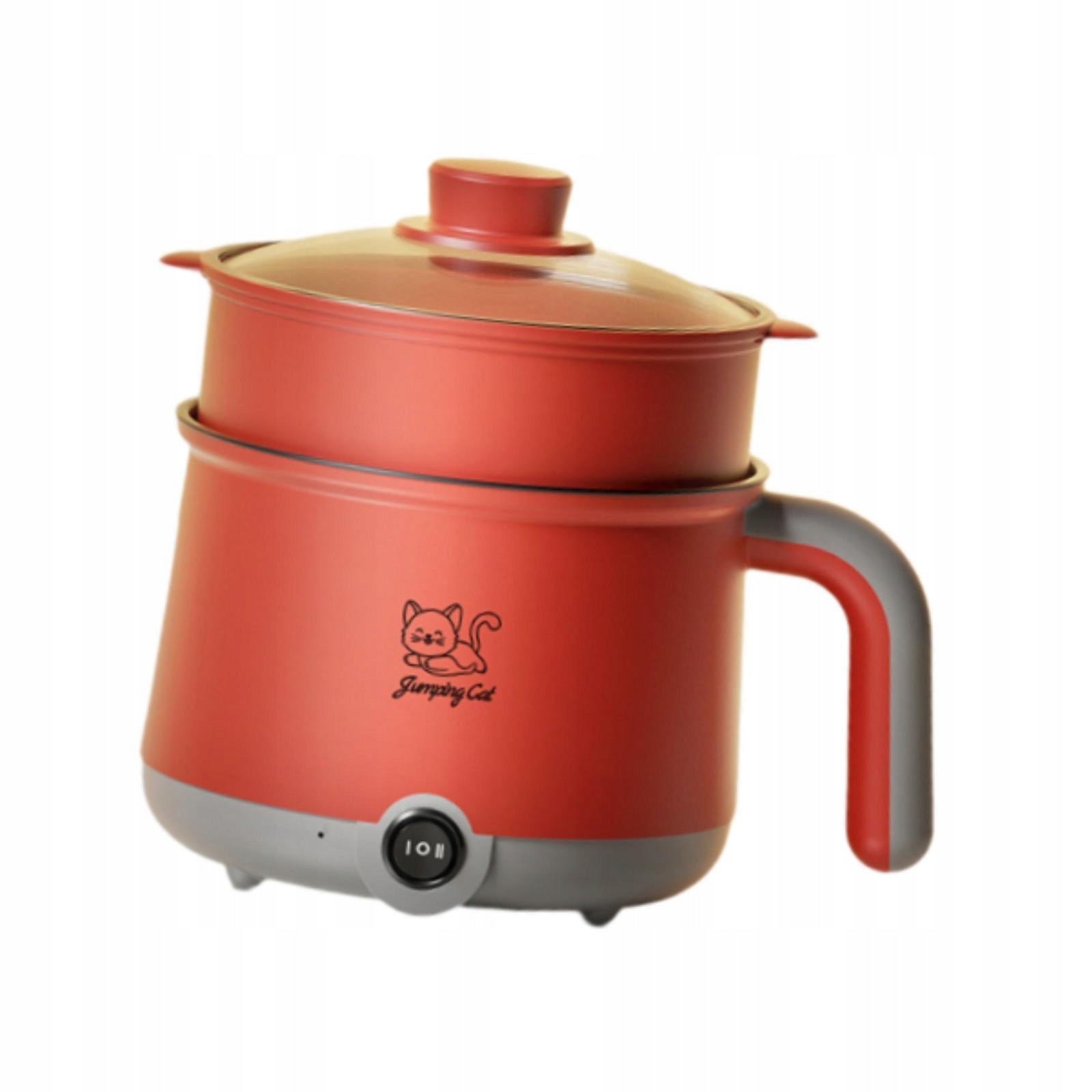 Hot Pot Electric with Steamer Multifunctional Cooking Pot gray red