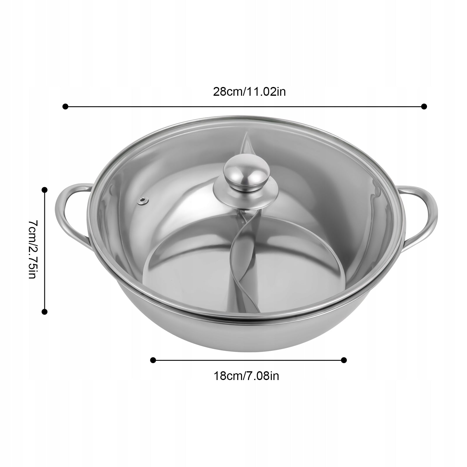 Hot Pot with Divider Shabu Shabu Pot with Glass Lid 28cm Stainless Steel Manufacturer code vfdxgsdx vfrd