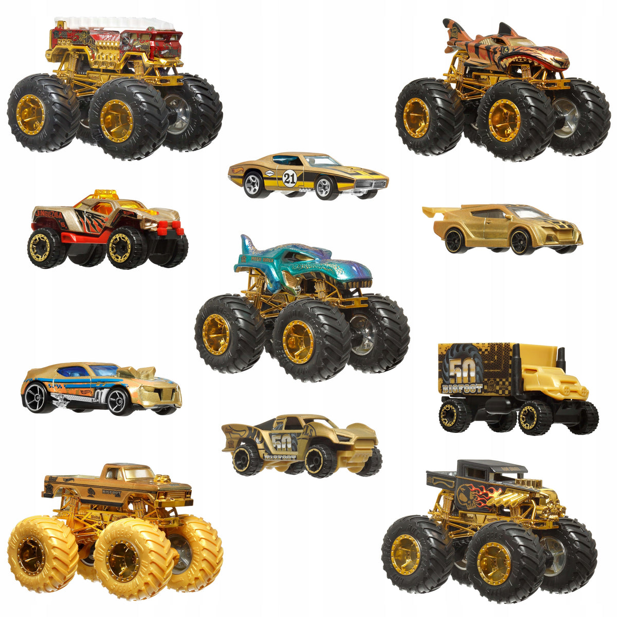 Hot Wheels Monster Trucks Bigfoot 50th Anniversary Trophy Champions Set JDW07 Manufacturer code JDW07