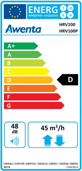 Household recuperator compact fi 100 mm HRV100 Awenta Range of energy efficiency classes A+ - G