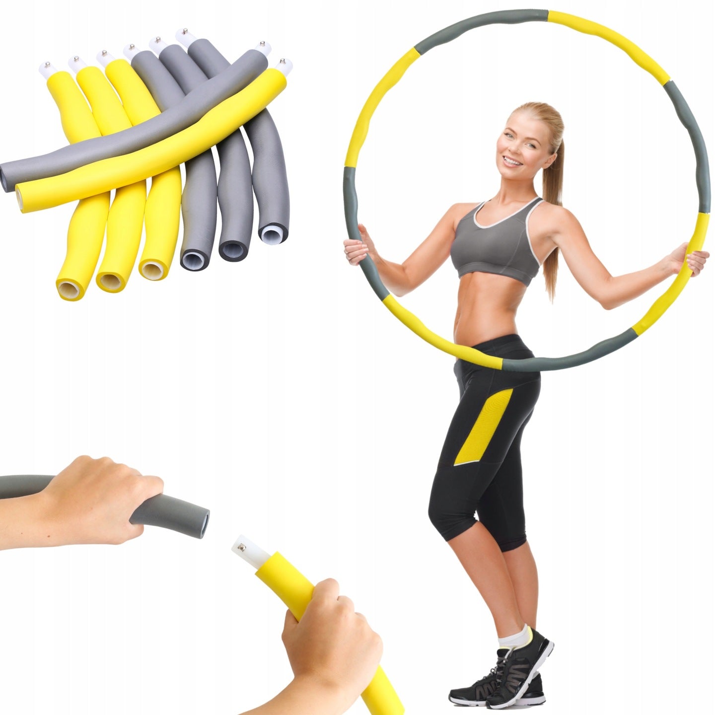 Hula-Hop Exercise Wheel Foam Massage Fitness Weight Loss Yellow Gray